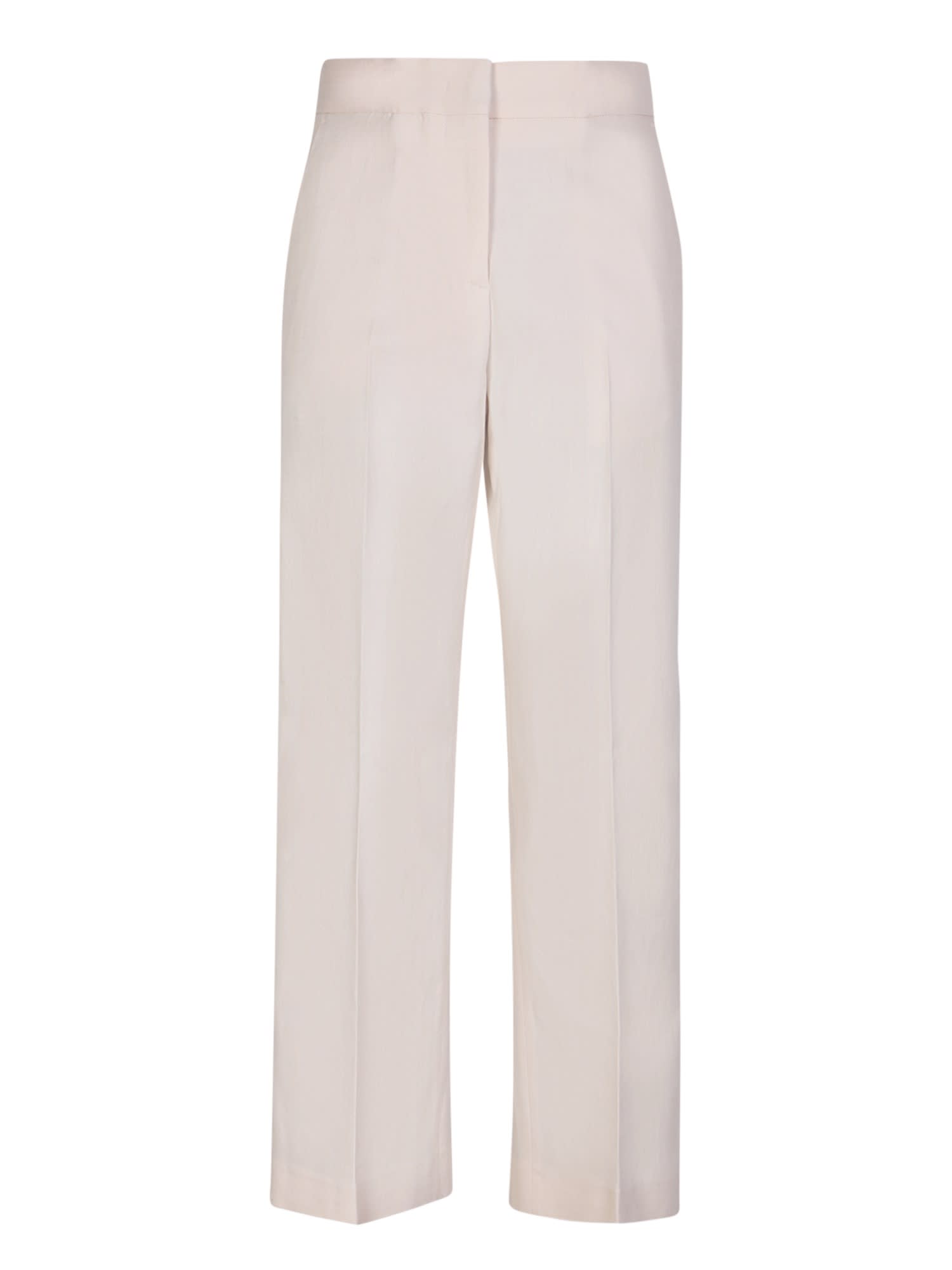 Shop Msgm Cropped Ivory Trousers In White