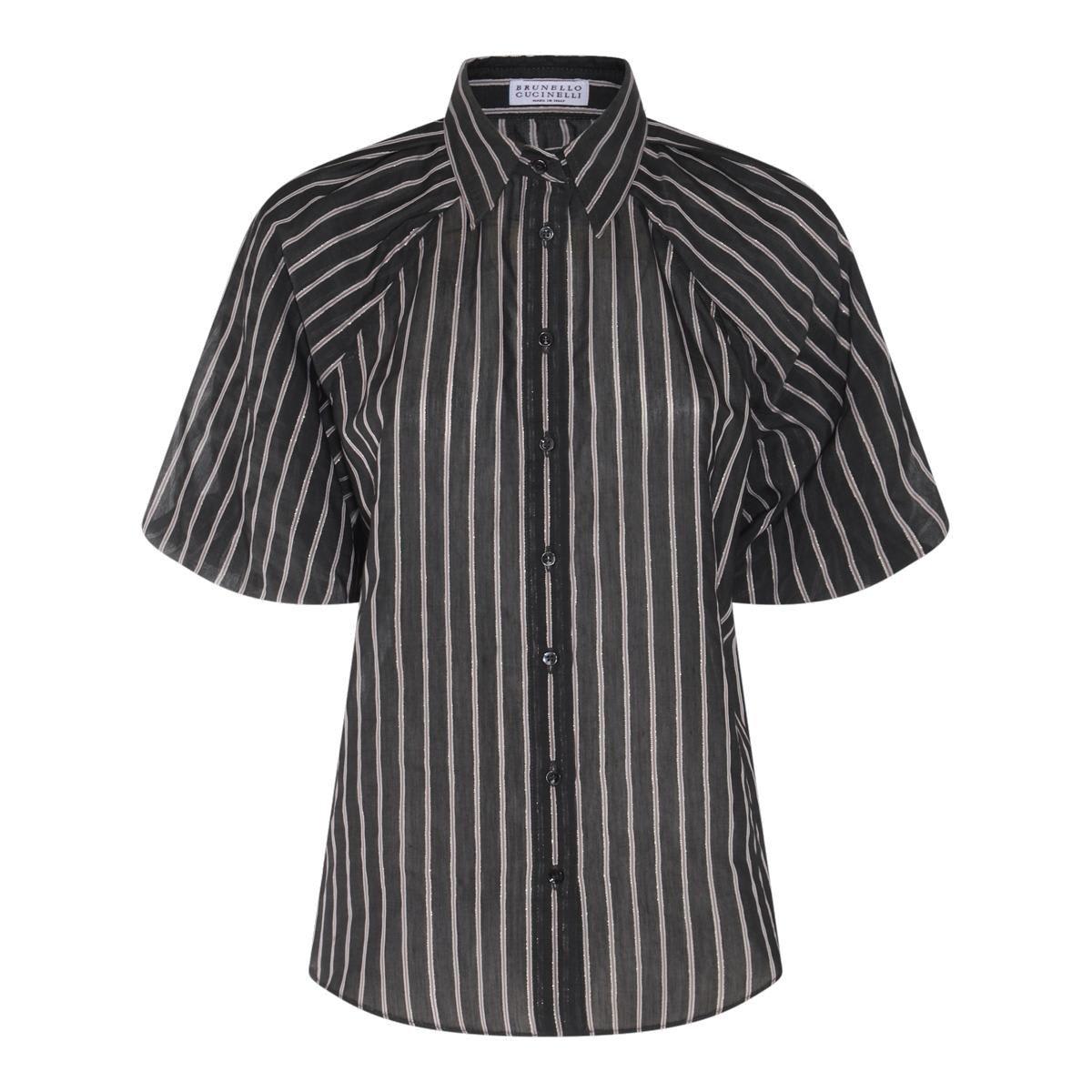 Shop Brunello Cucinelli Stripe Detailed Curved Hem Blouse In Black/white