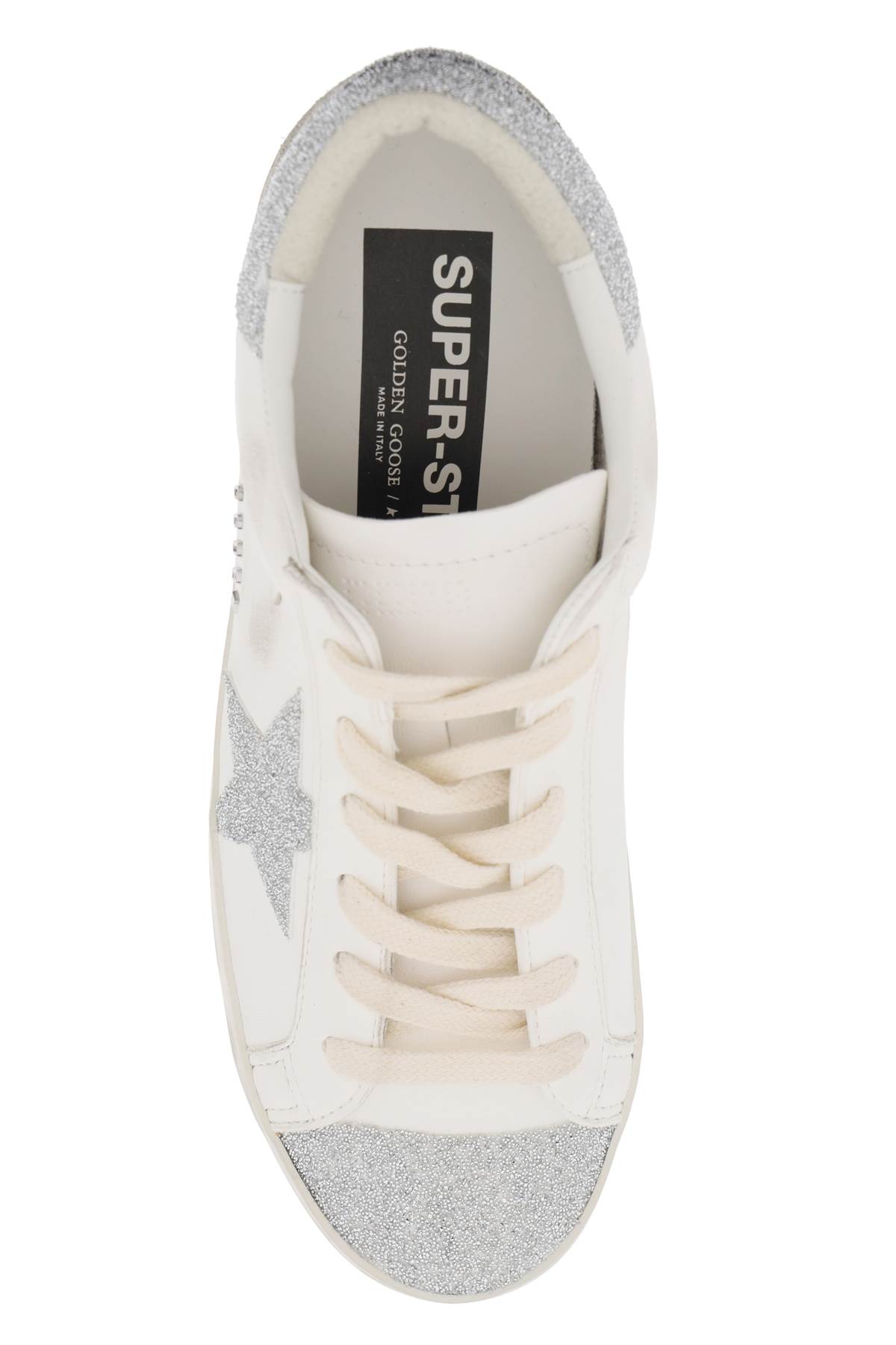 Golden Goose Super-star Glitter-embellished Sneakers In Cream/silver/ice
