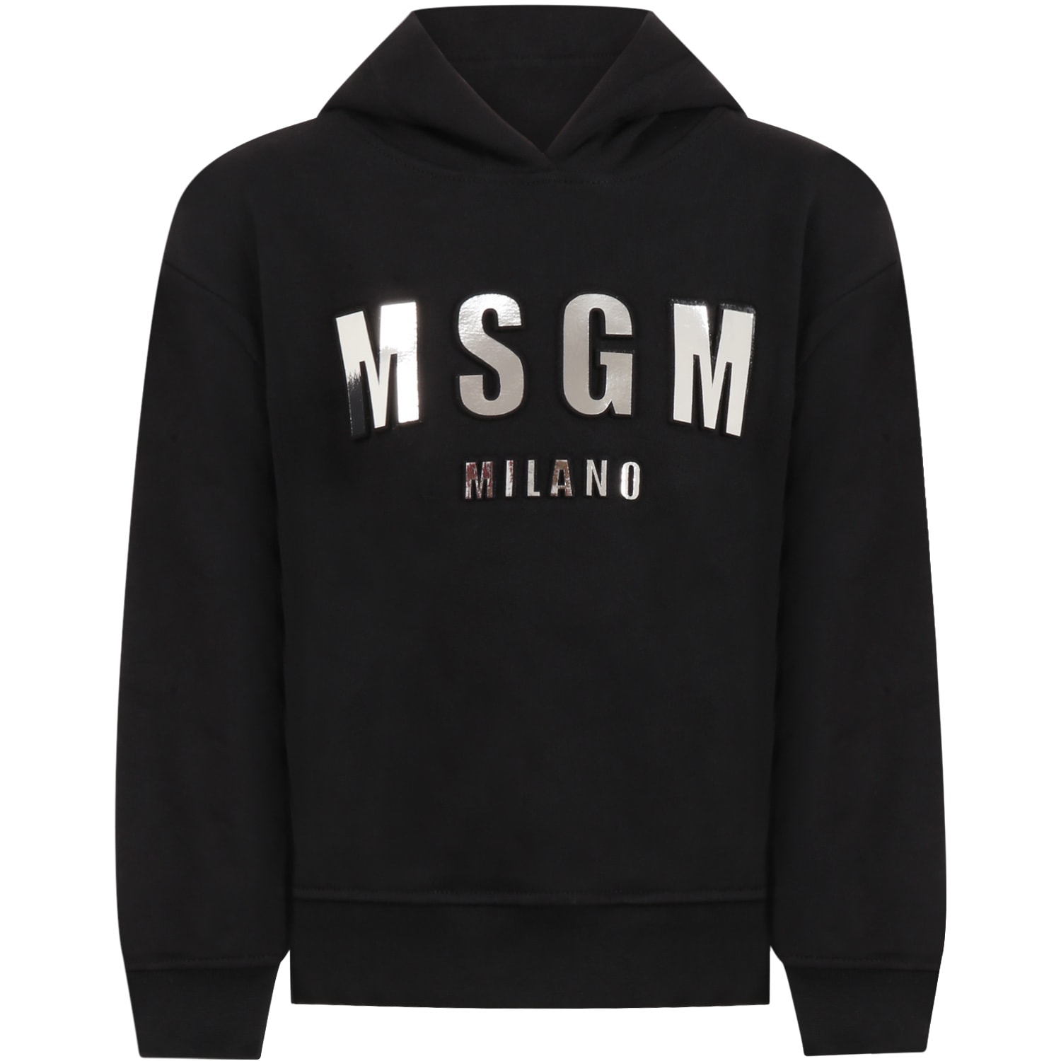 MSGM Black Sweatshirt For Kids With Silver Logo