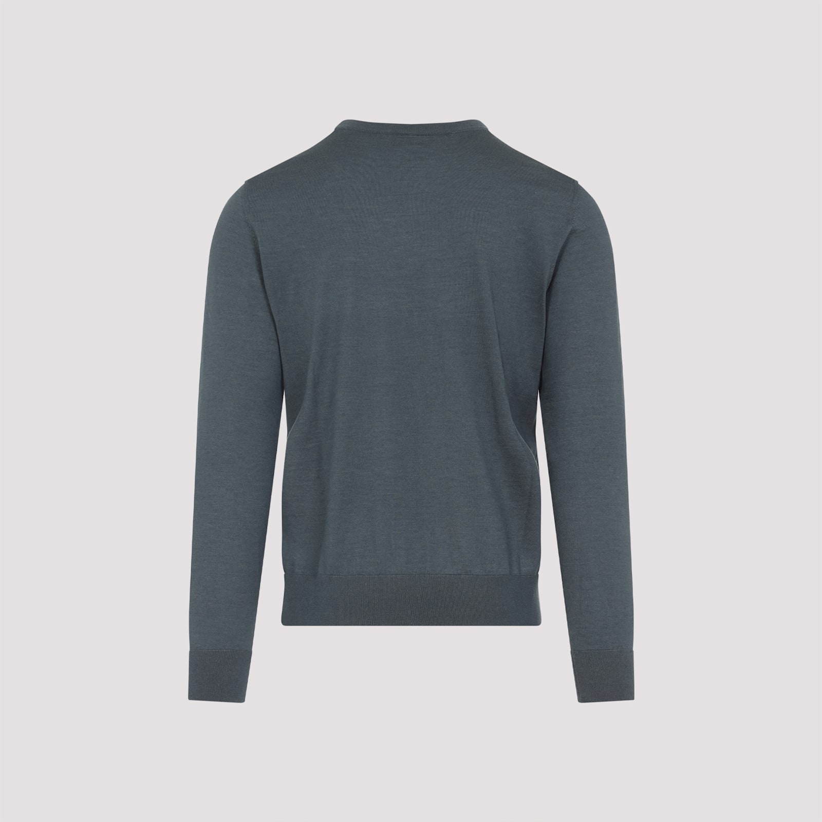 Brioni Ribbed Crewneck Sweater With Cuffs And Hem In Blue