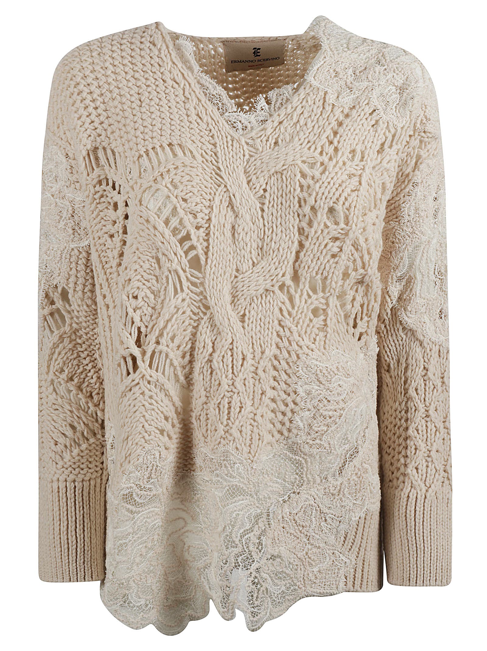 Shop Ermanno Scervino Crochet Knit Sweater In Ecru