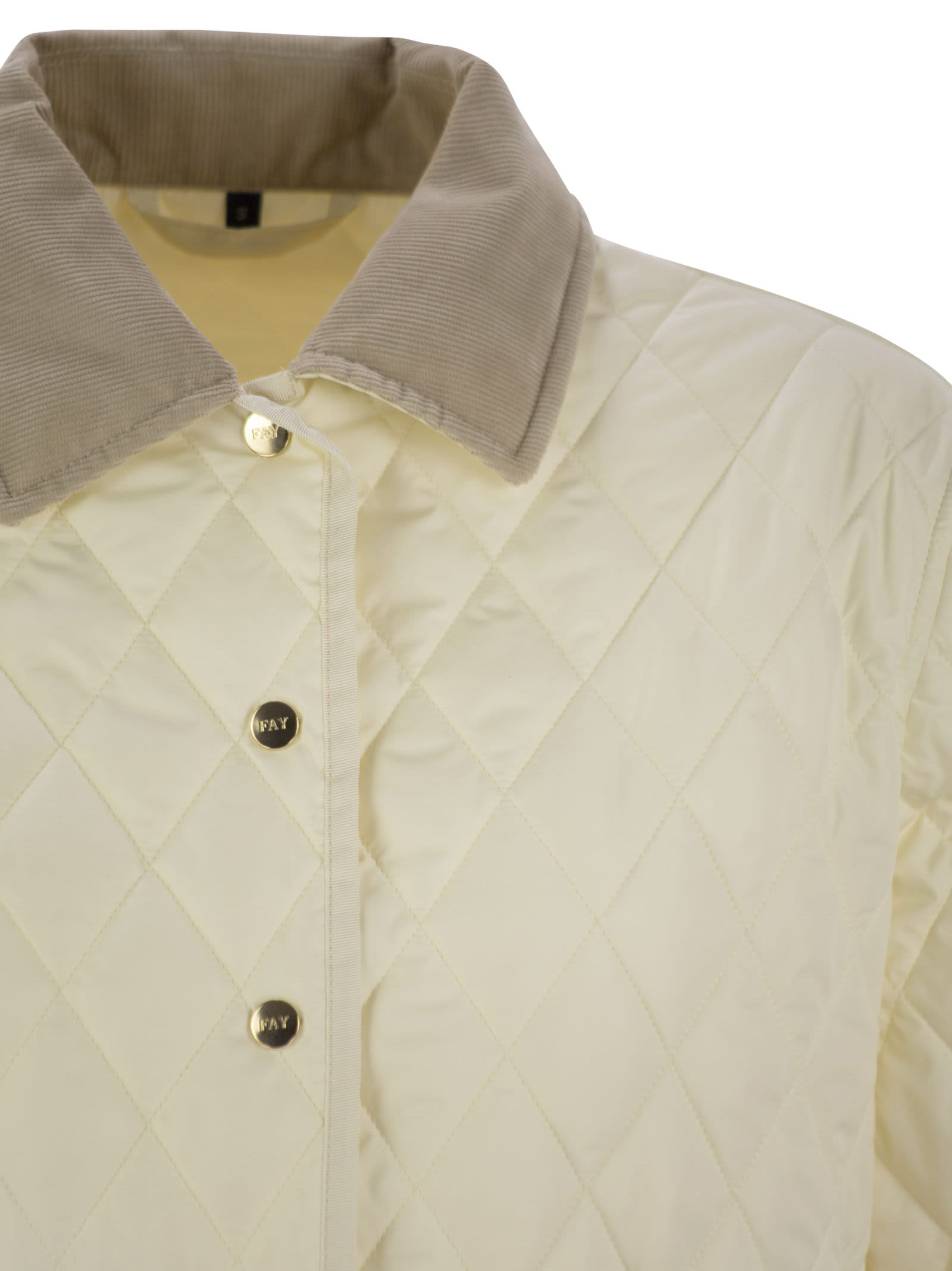 Fay Mini Diamond Quilted Nylon Shirt Jacket In White