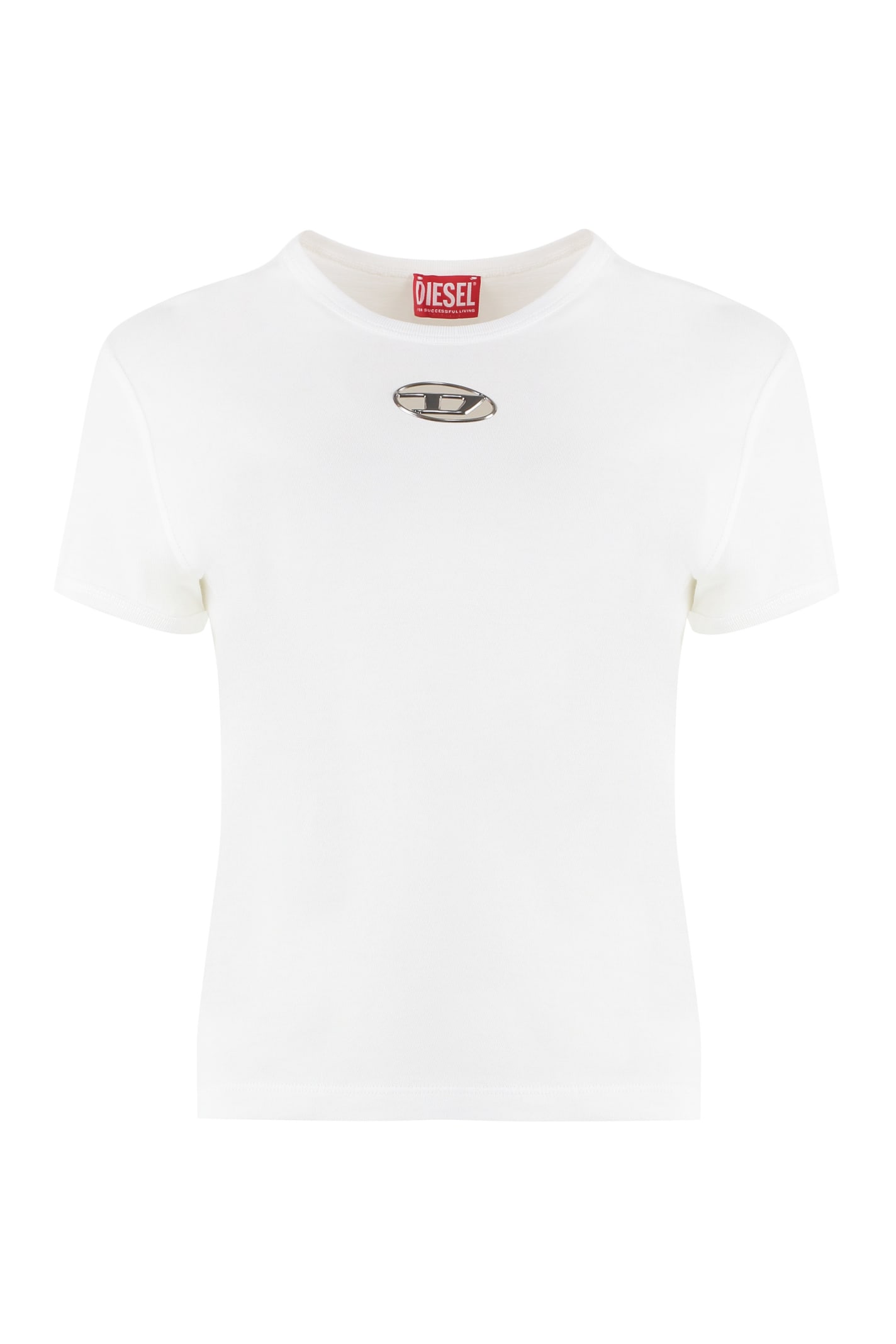 Shop Diesel T-uncutie-long-od Cotton T-shirt T-shirt In White