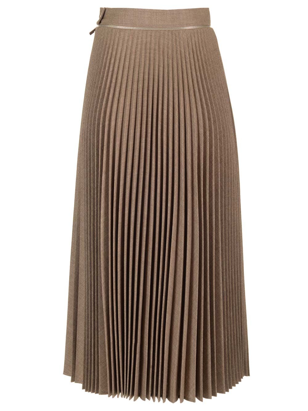 Shop Burberry Pleated Wool Midi Skirt In Grey