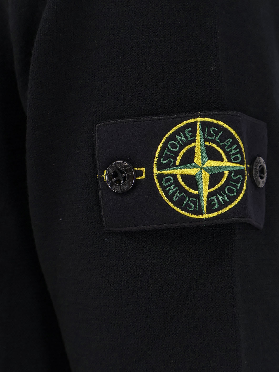 Stone Island High Collar Pullover With Buttoned Placket And Logo Patch In Black