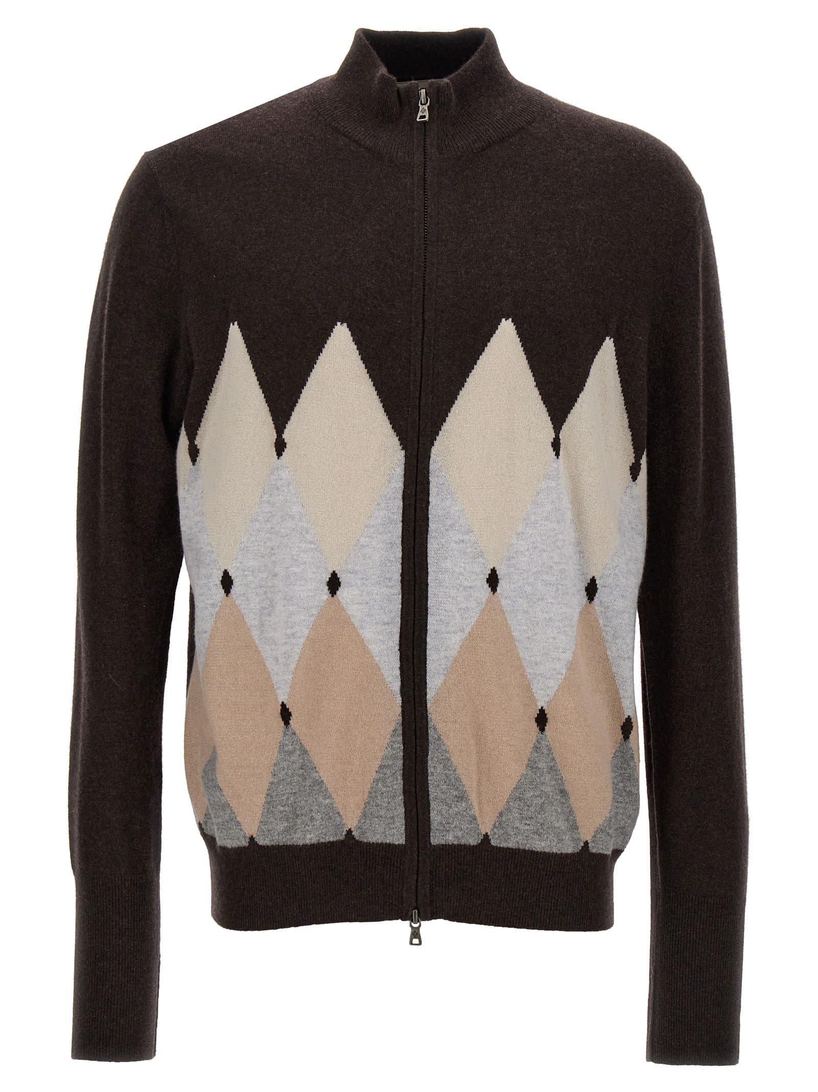 Shop Ballantyne Argyle Cardigan In Brown