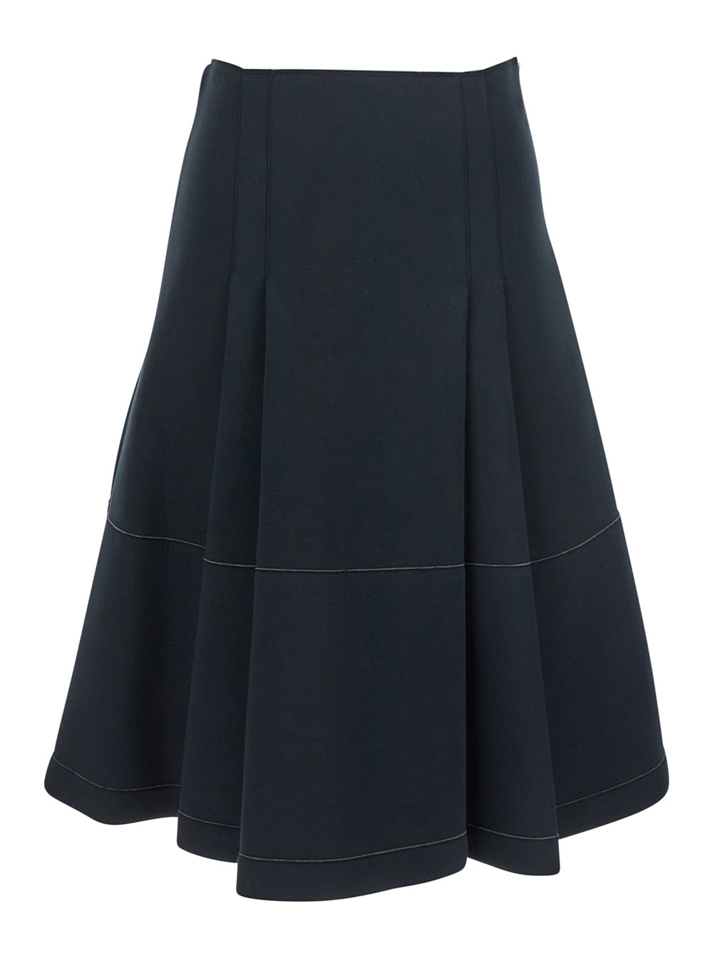 Black Pleated Midi Skirt With Concealed Side Zip Closure And Logo Patch On The Rear In Cotton Stretch Woman