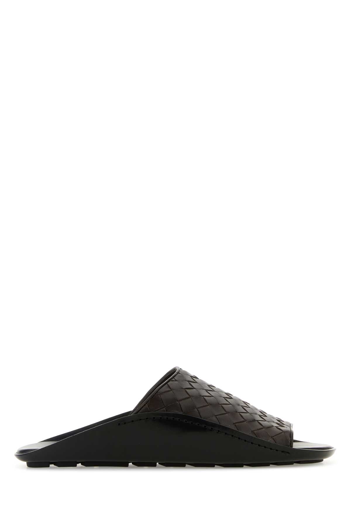 Brown Leather Wave Slippers