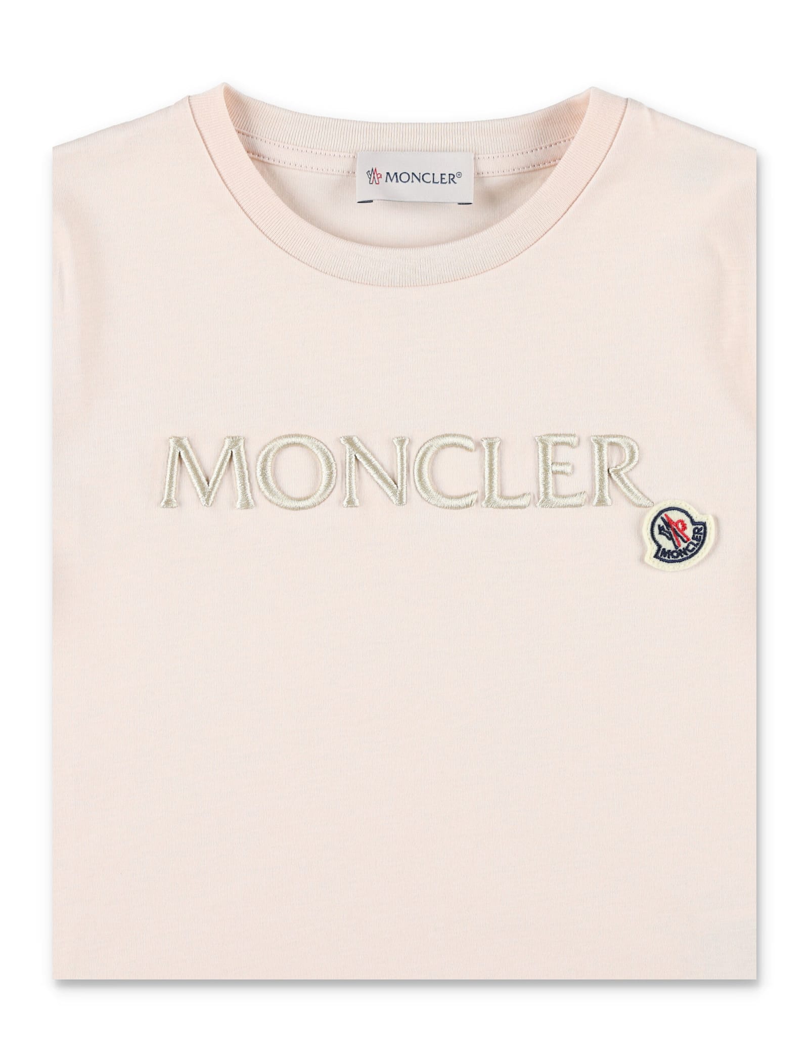 Moncler Kid - Embroidered Logo Cotton T-shirt In Rose