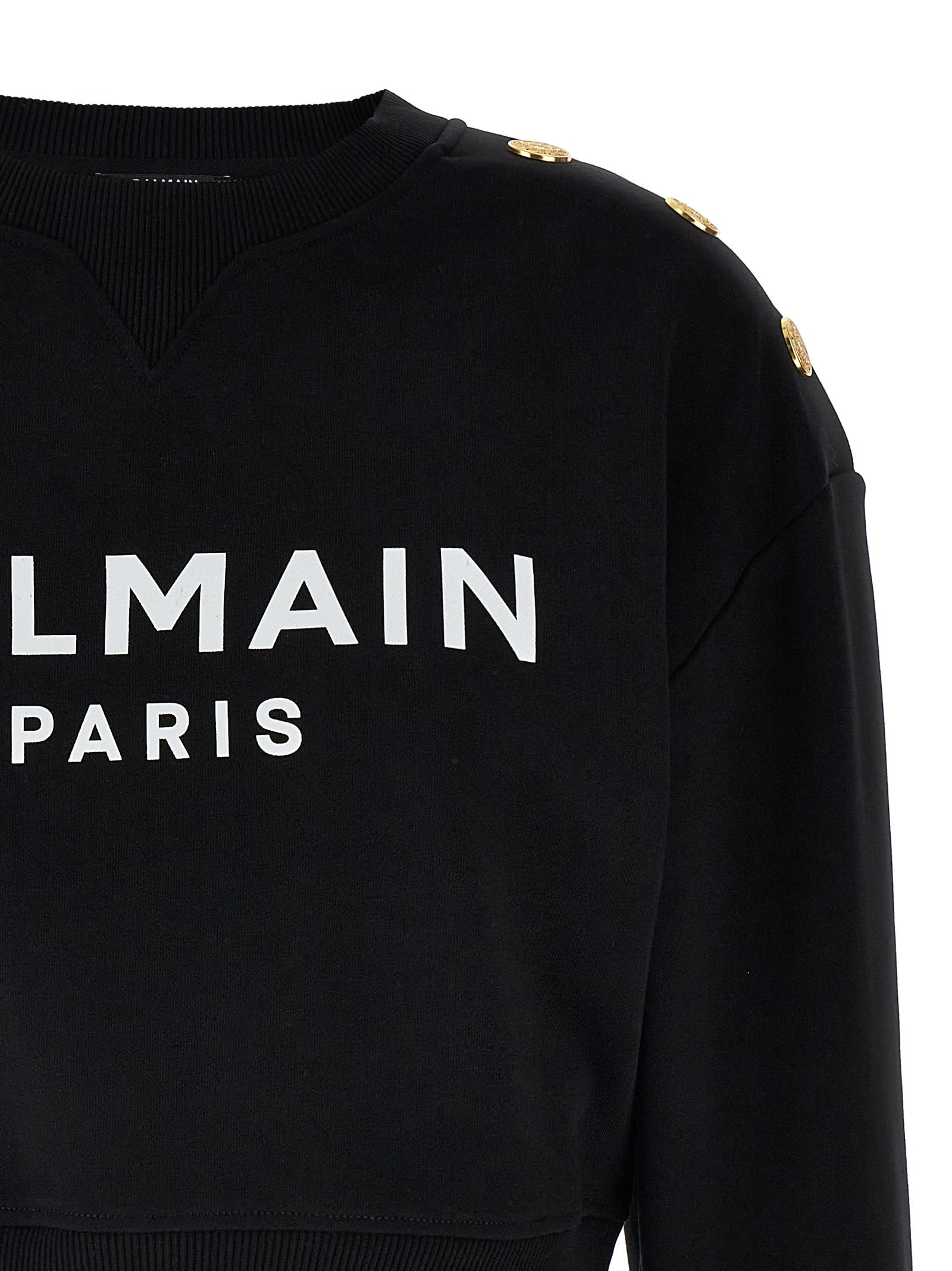 Balmain Women Logo Organic Cotton Cropped Sweatshirt In White/black