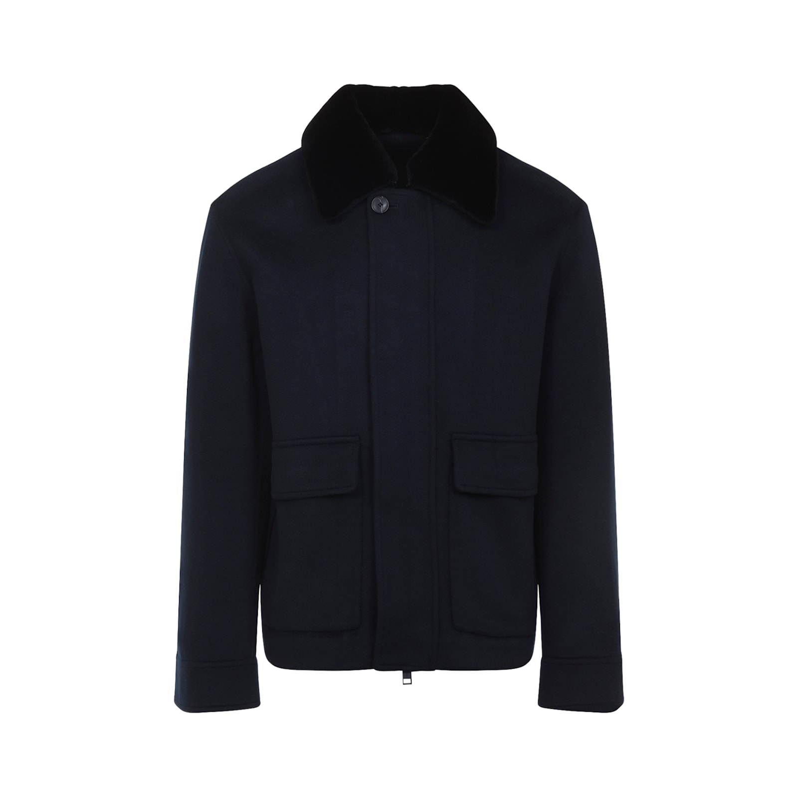 Yves Salomon Jacket In Double-sided Wool-cashmere Fabric With Mink Collar In Blue
