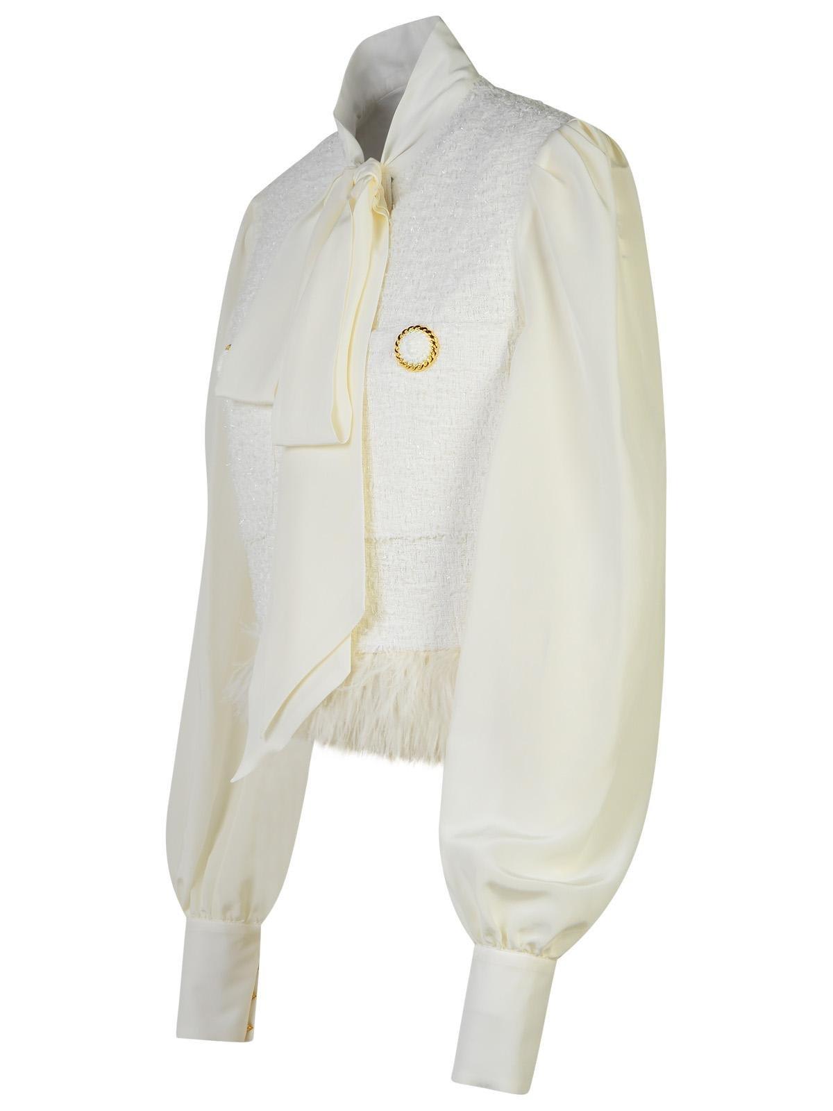 Shop Balmain Tweed Crepe Jacket In White