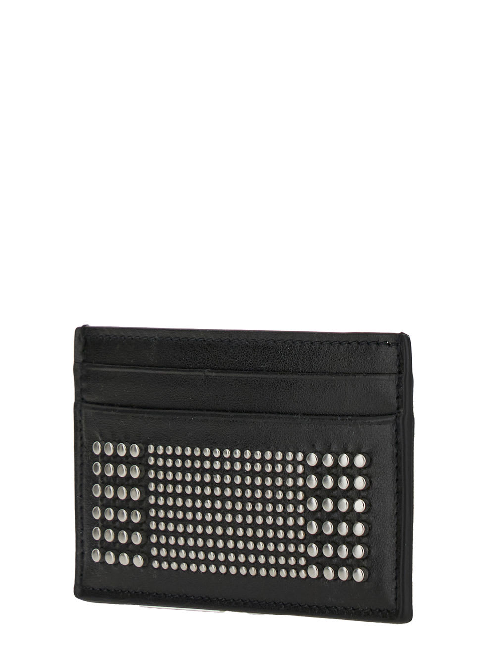 Shop Alexander Mcqueen Black Card-holder With Silver-finished Studs In Leather Man