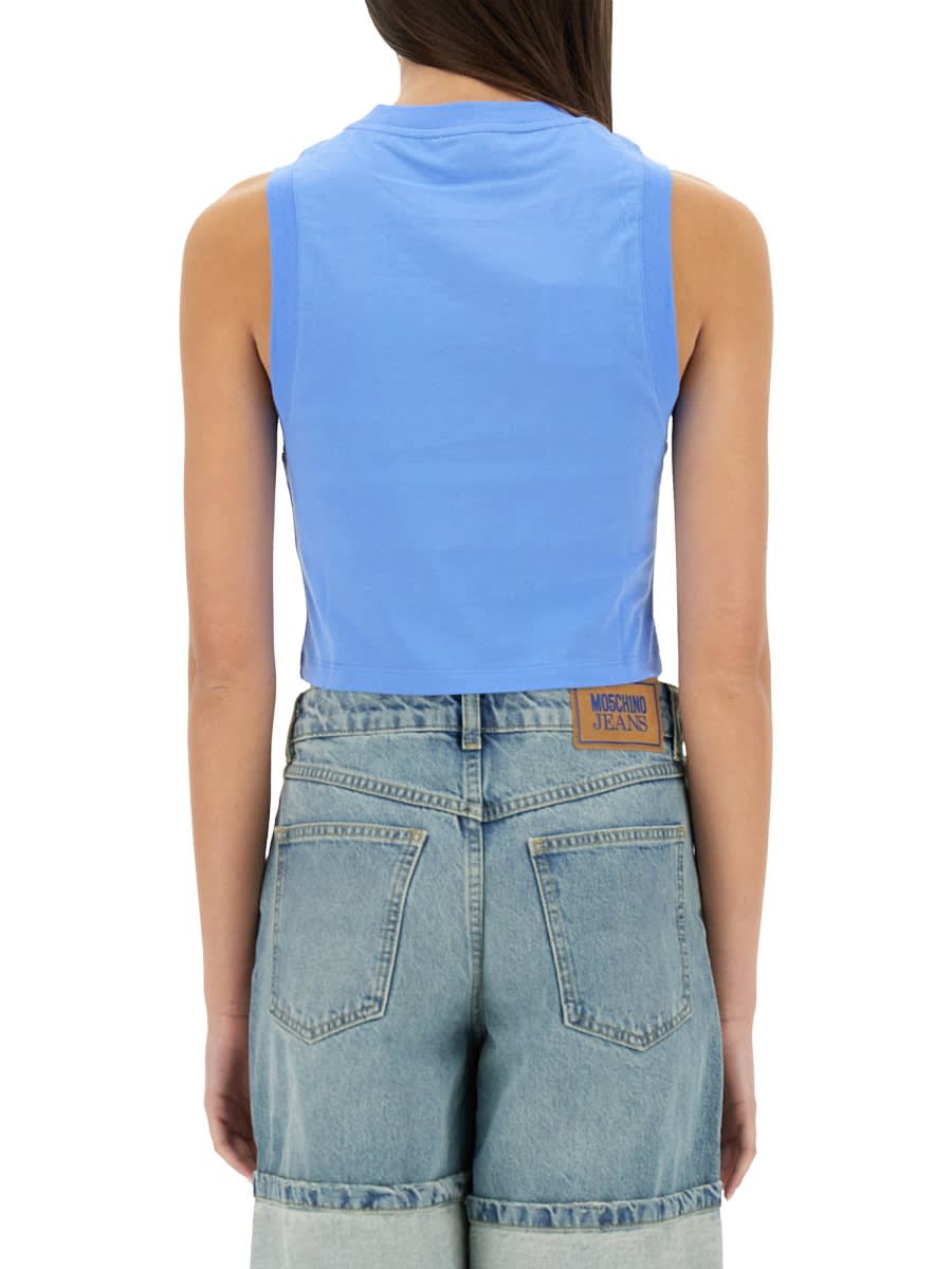 M05ch1n0 Jeans Cropped Top With Print In Azure