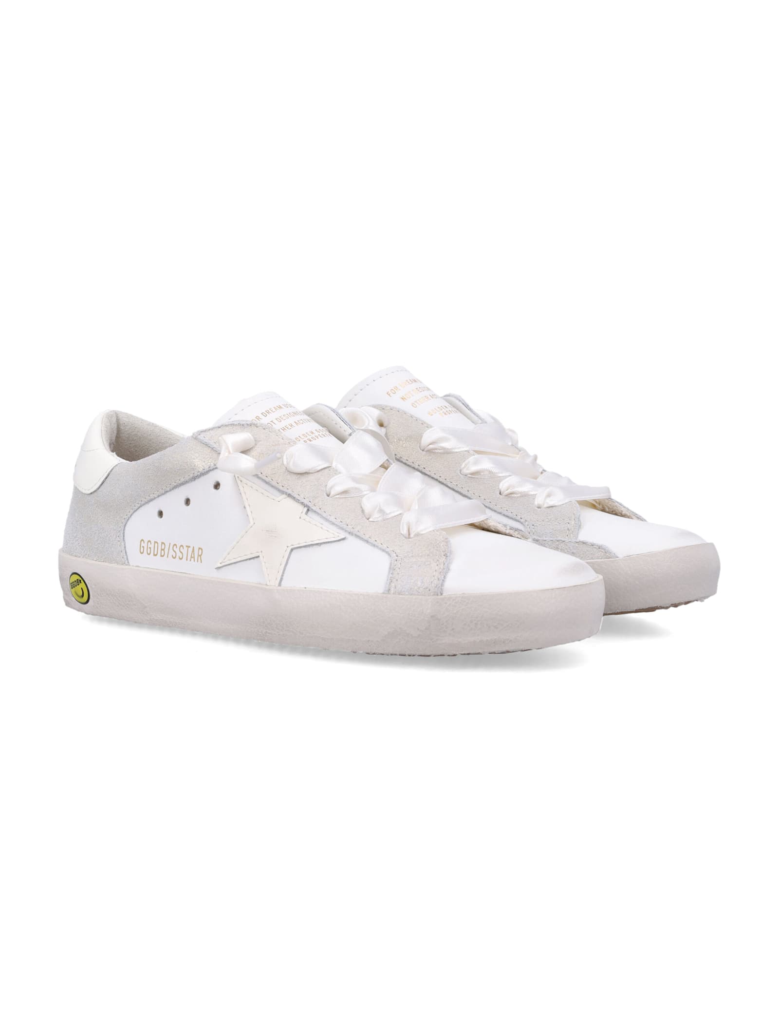 Golden Goose Kids Super-star Leather And Laminated Suede Sneakers In White