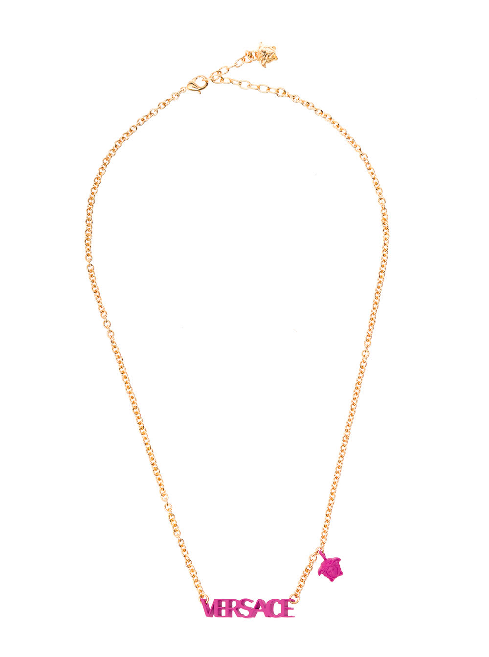 Versace Womans Pink Metal Chain Necklace With Logo