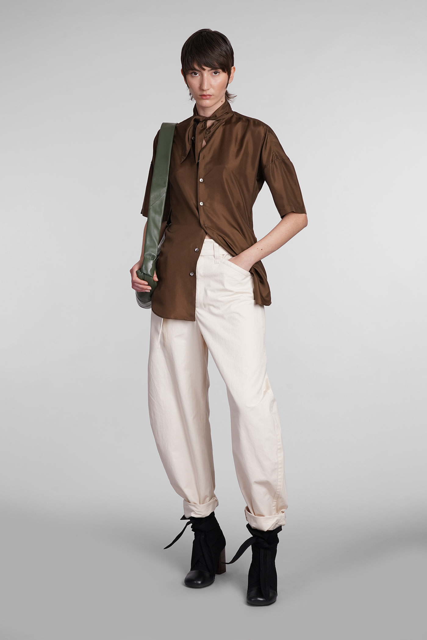 Shop Lemaire Shirt In Brown Silk