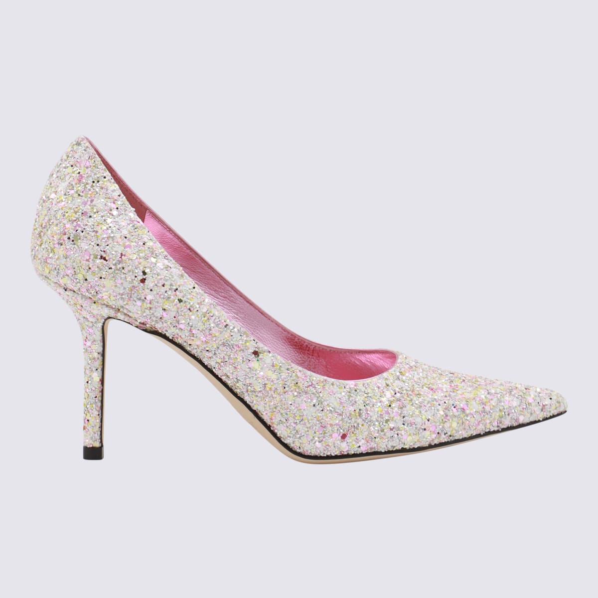 Shop Jimmy Choo Silver Leather Love 85 Pumps In Candy Pink/latte Mix