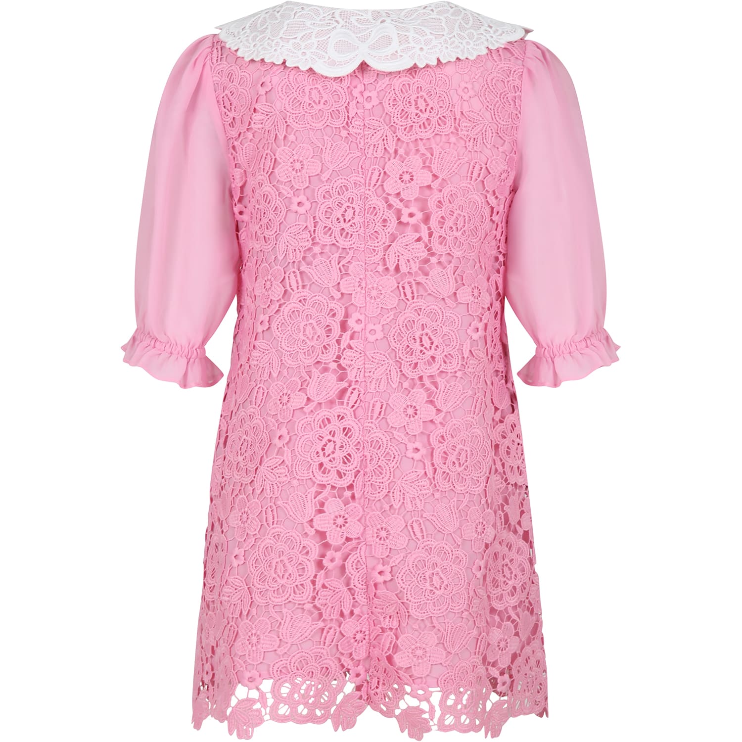 Shop Self-portrait Pink Elegant Dress For Girl In Macramé Lace