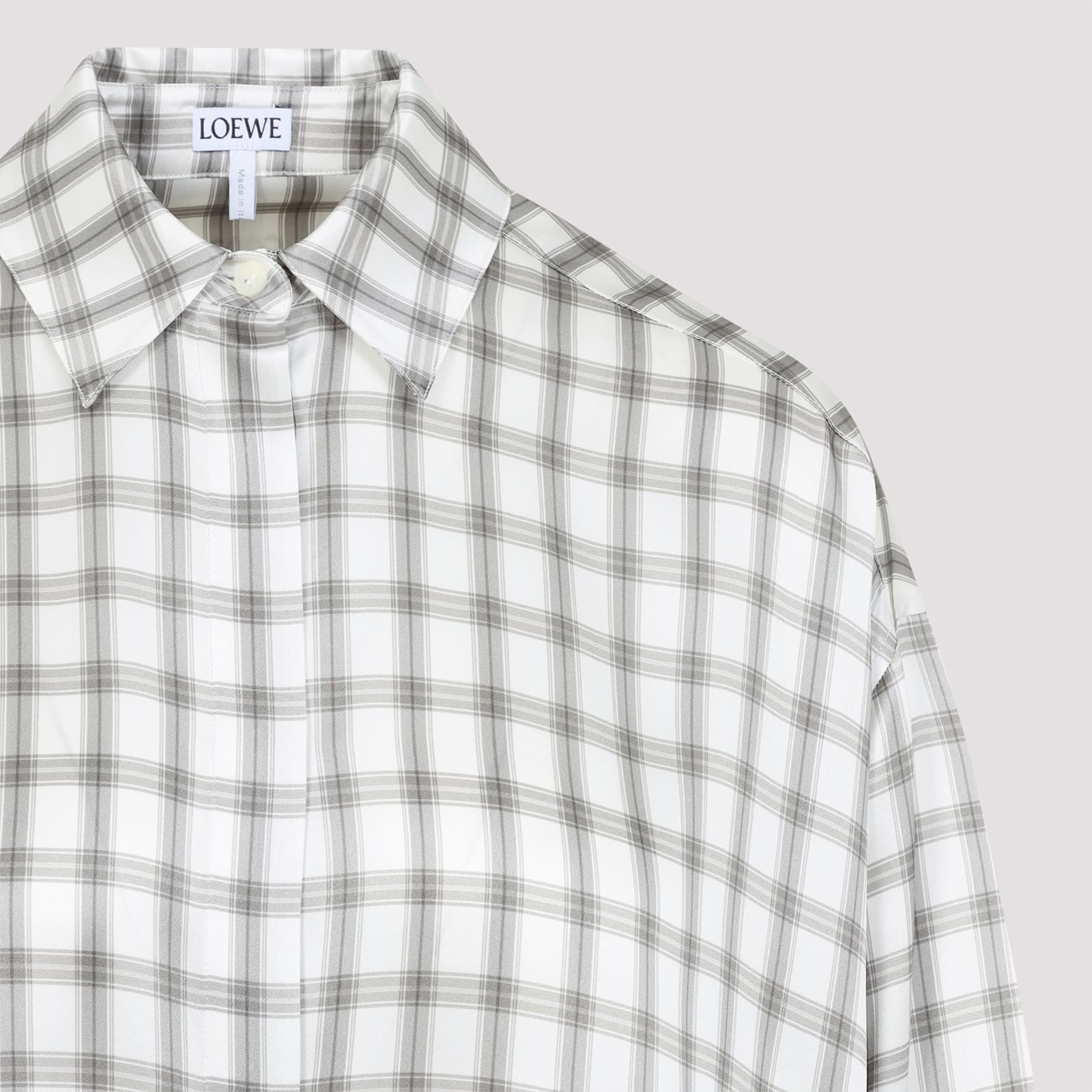 Loewe Checked Silk Shirt In White Grey