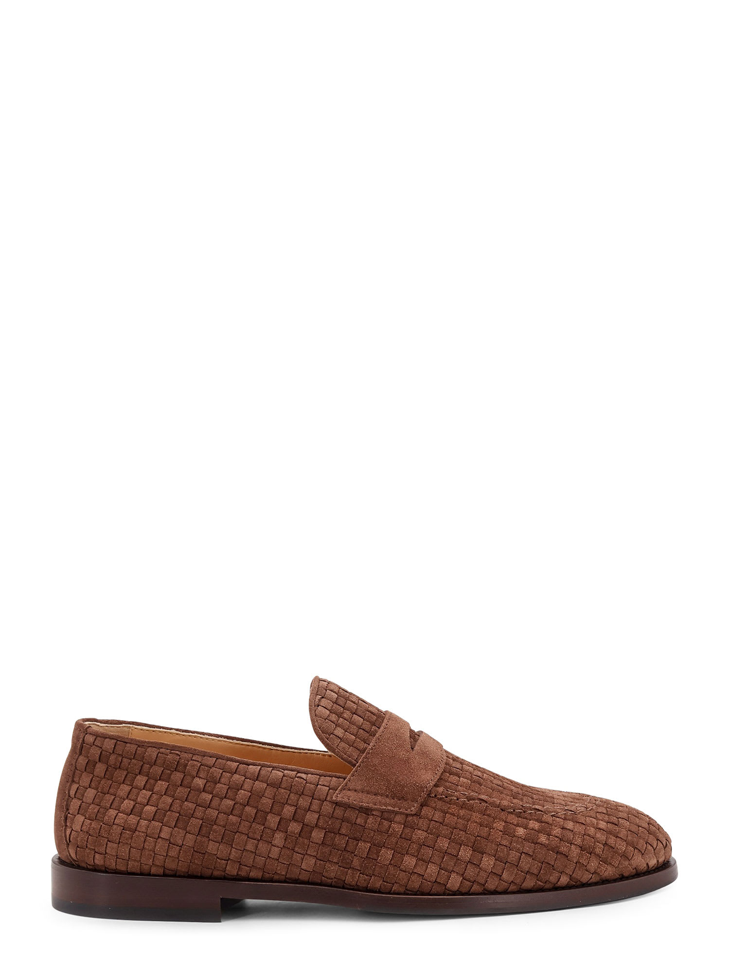Brunello Cucinelli Woven Texture Loafers With Kleather Finish In Brown