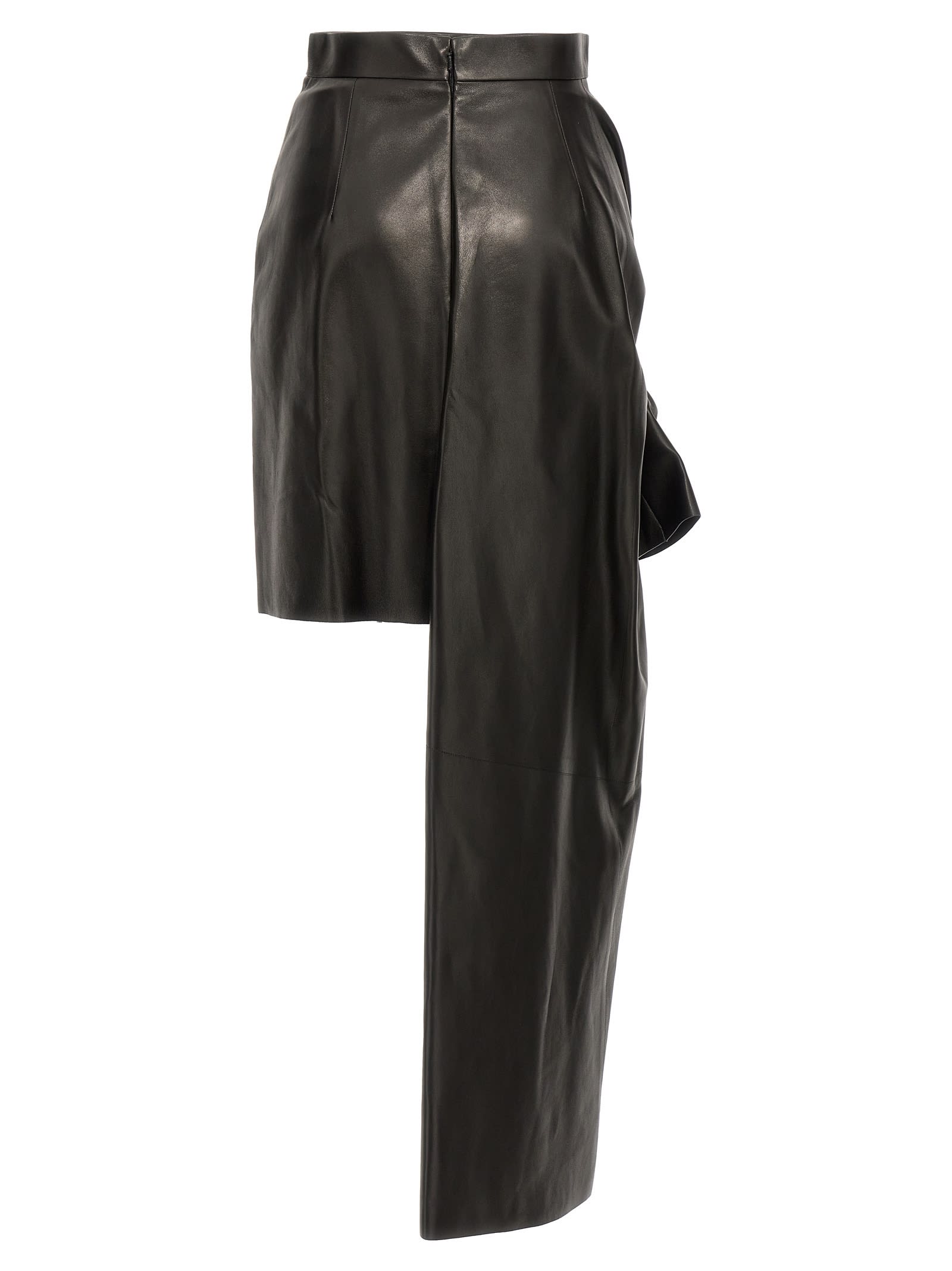 Alexander Mcqueen Bow-detailed Asymmetric Leather Skirt In Black