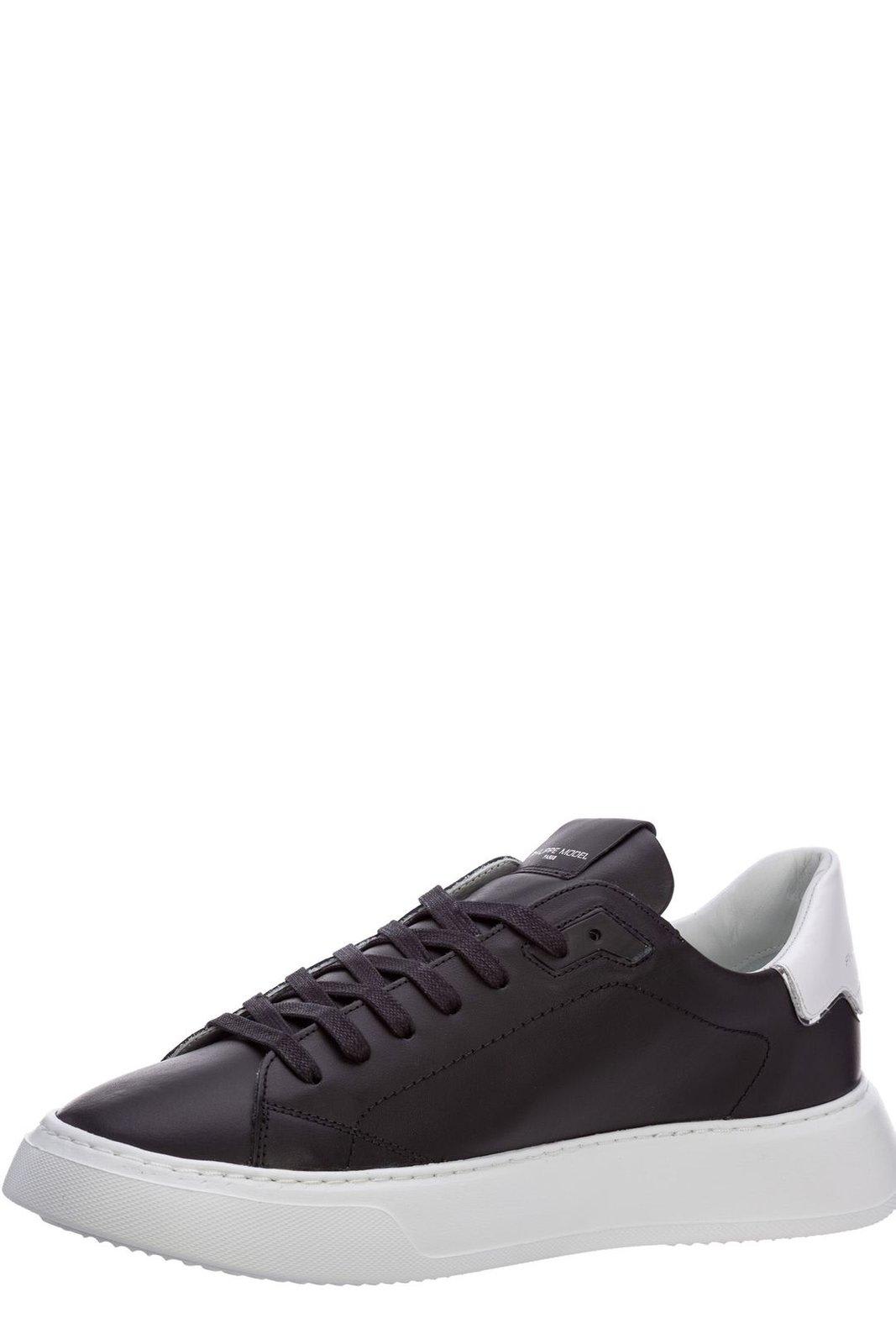 Shop Philippe Model Temple Veau Lace-up Sneakers In Nero E Bianco