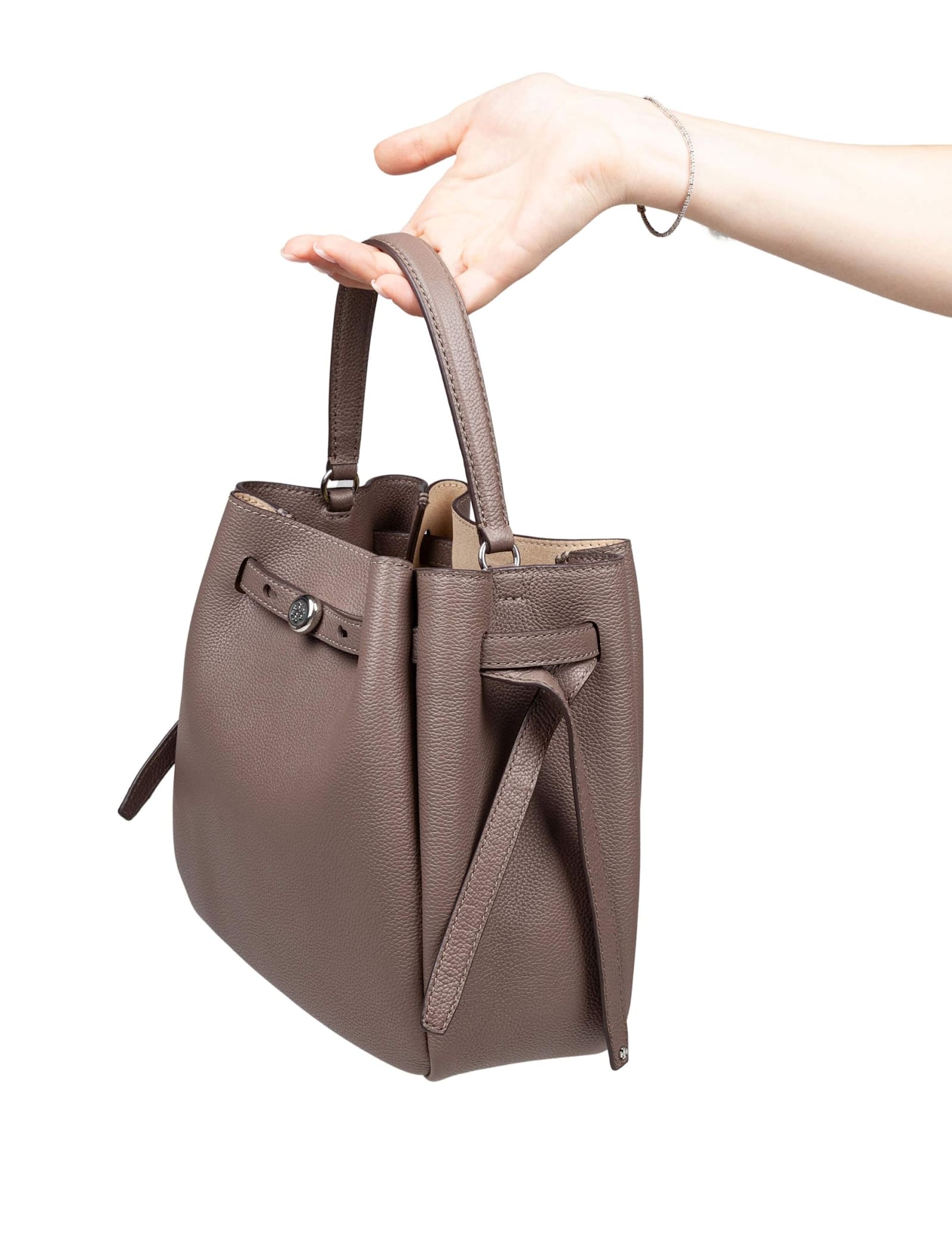 Tory Burch Romy Hammered Leather Bucket Bag In Wild Mushroom In Brown
