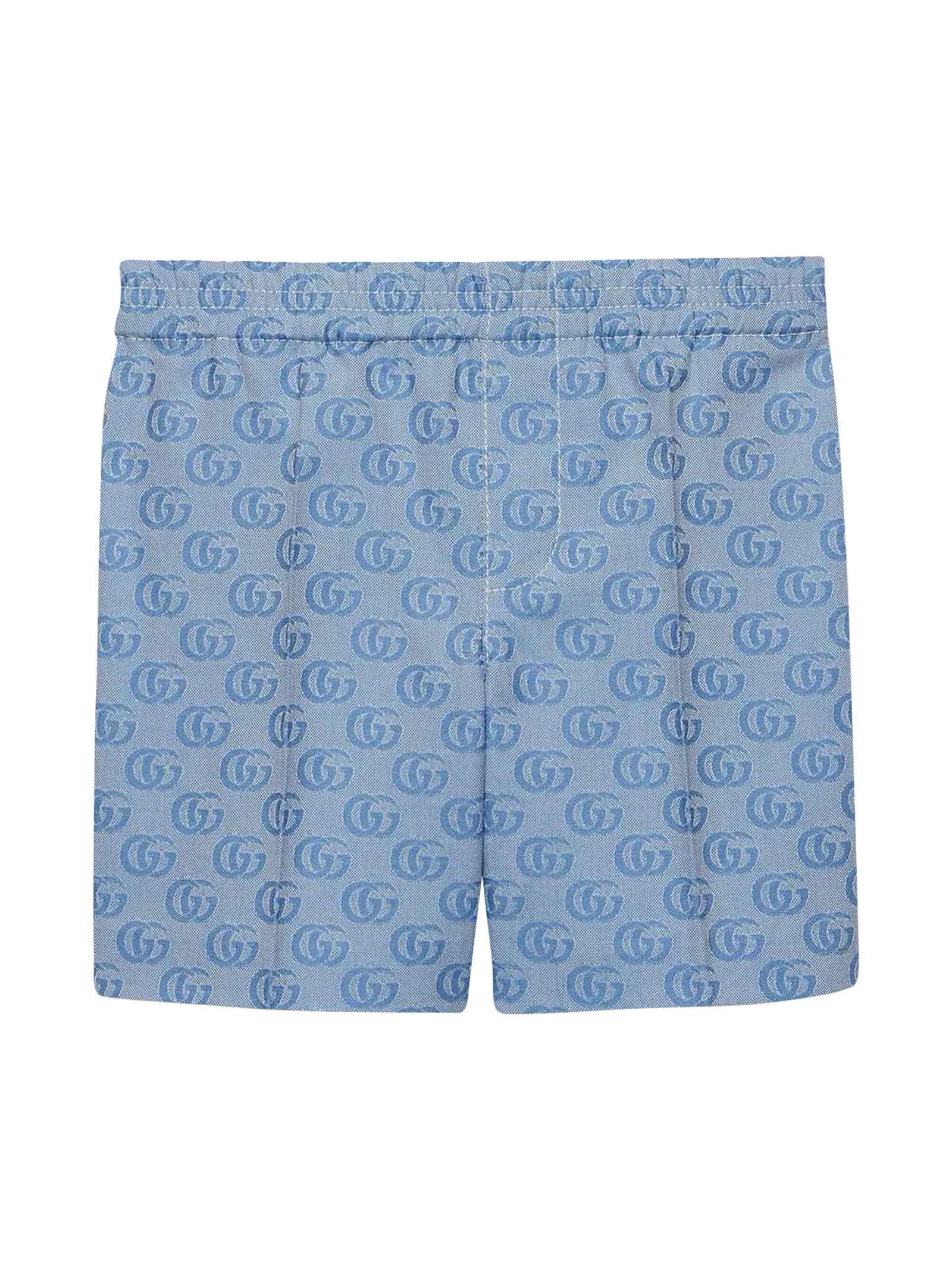 Gucci Light Blue Bermuda Shorts With Logo Print