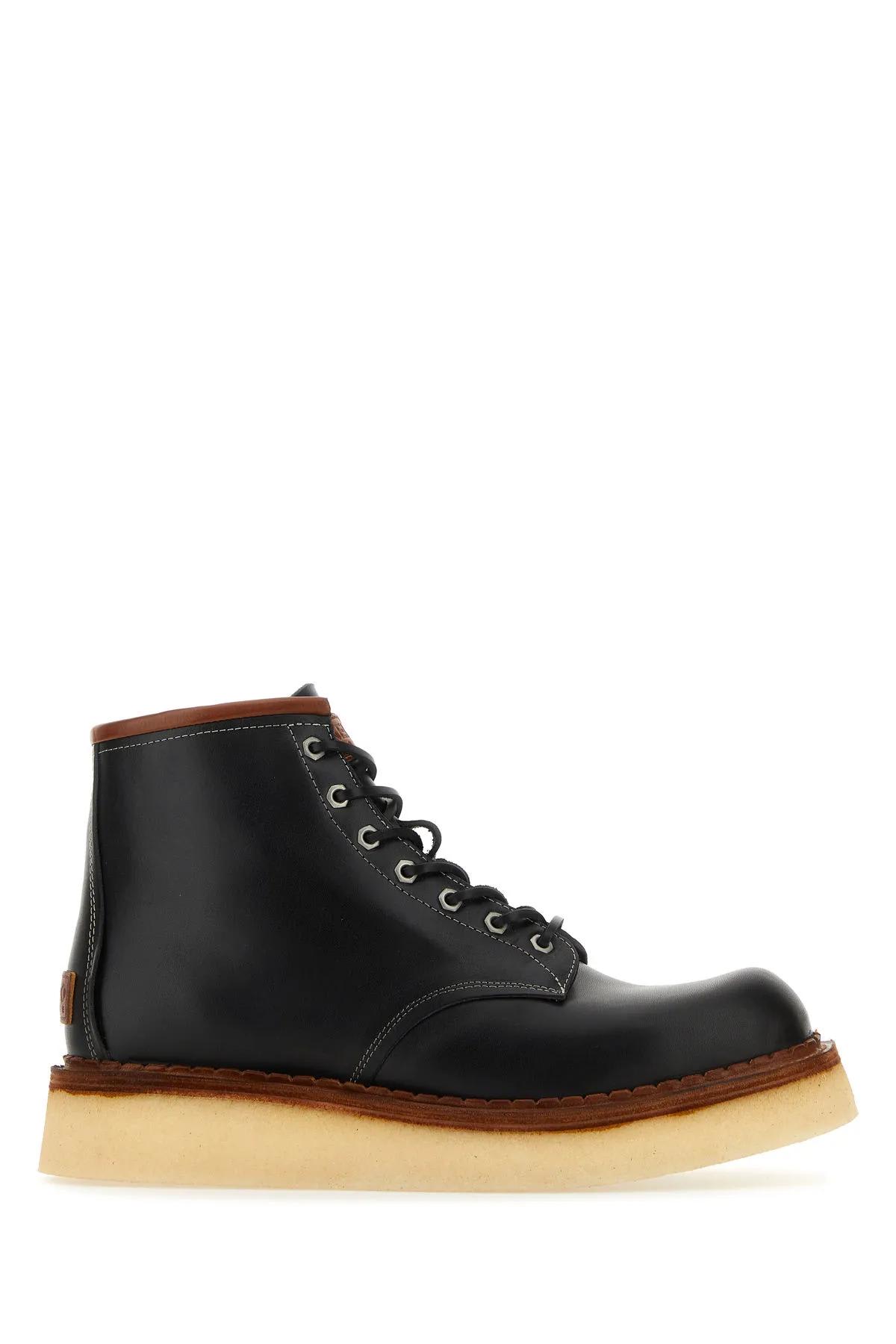 KENZO BLACK LEATHER WEDGE ANKLE BOOTS