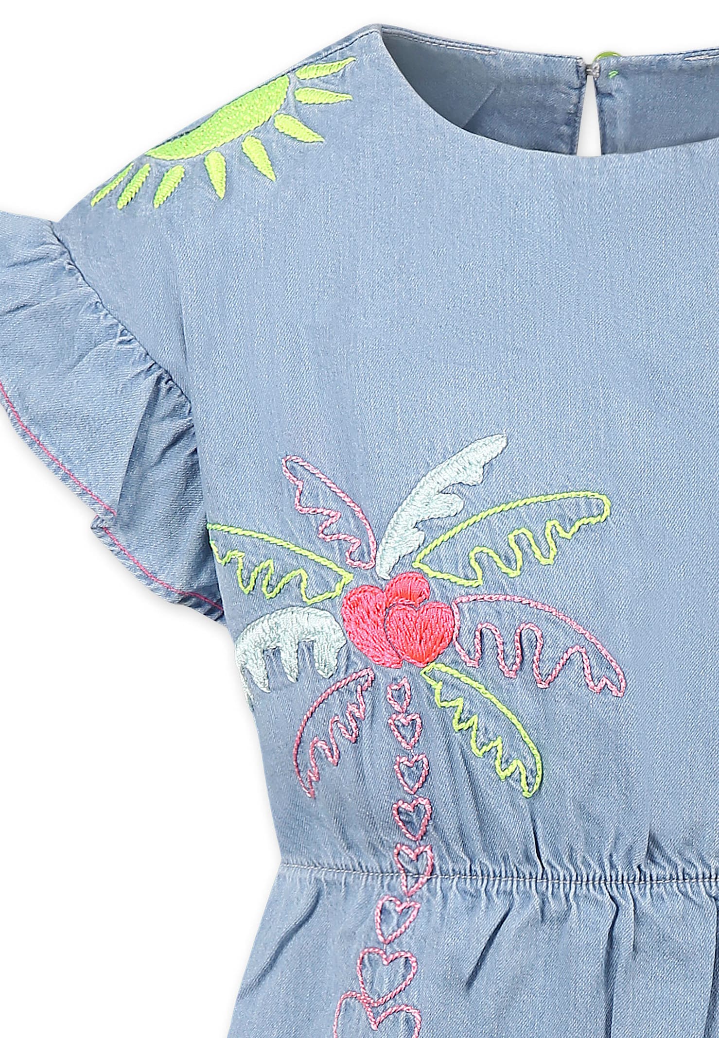 Billieblush Denim Dress For Girl With Palm Tree In Denim