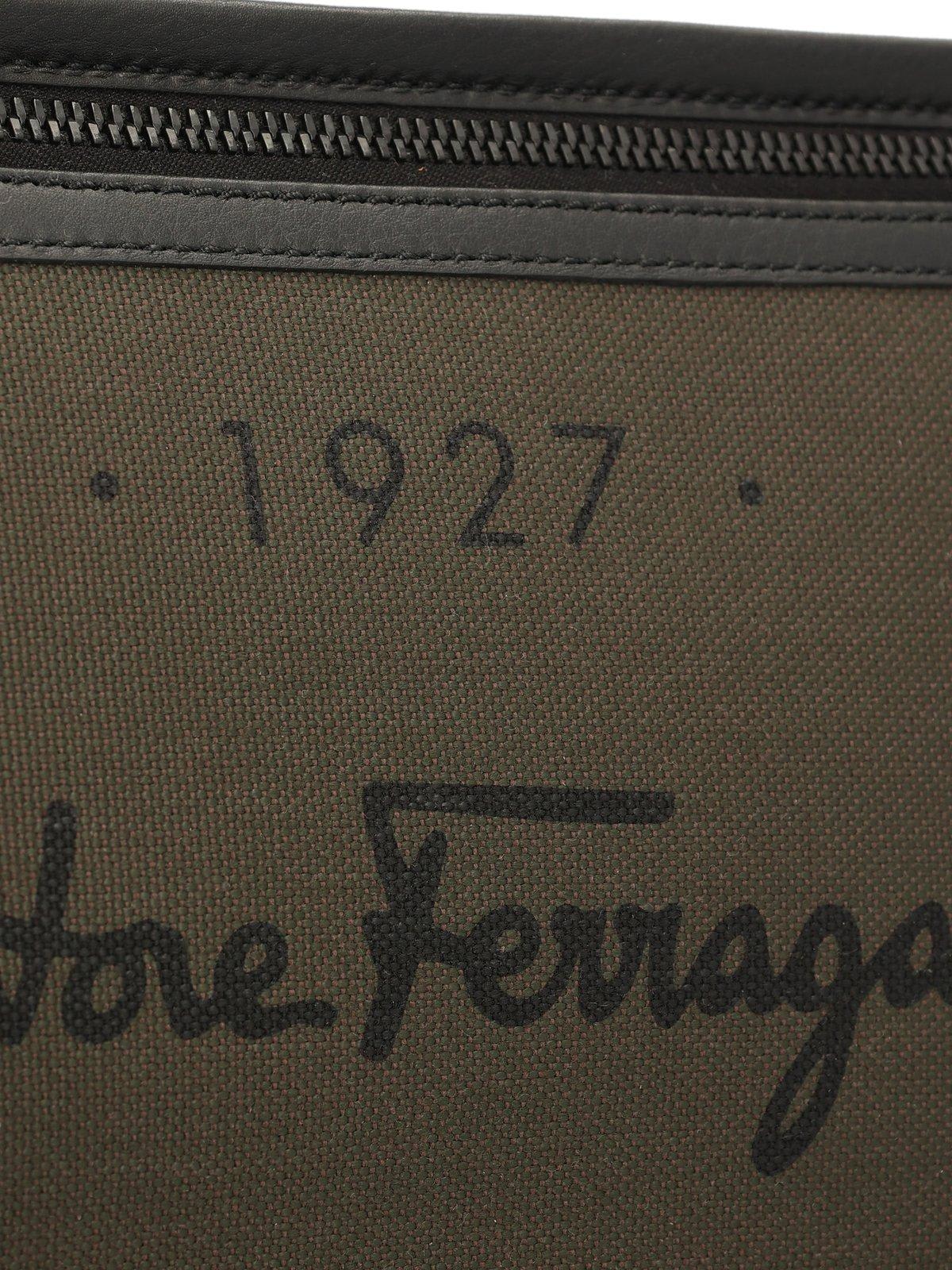 Shop Ferragamo 1927 Logo Printed Toiletry Bag In Brown