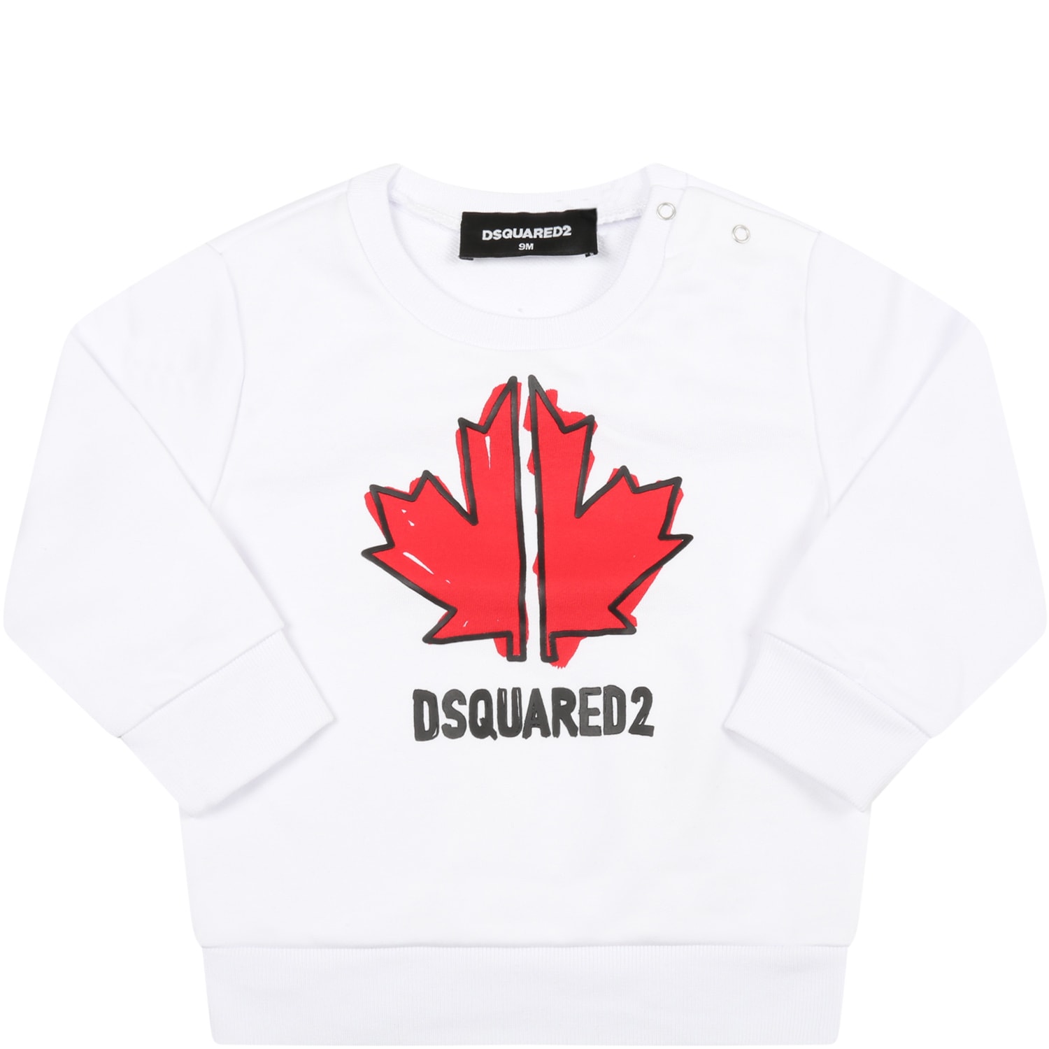 Dsquared2 White Sweatshirt For Baby Boy With Red Maple Leaf
