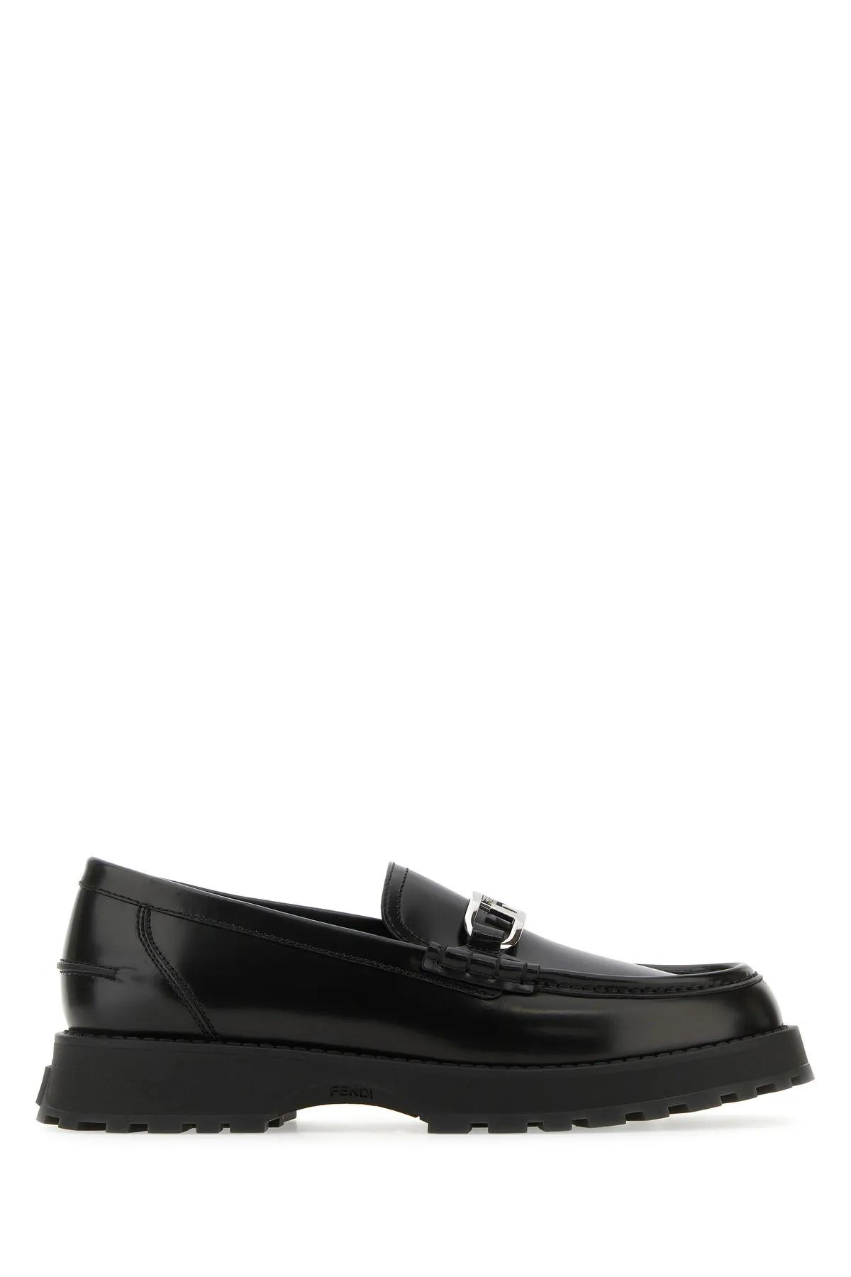 Fendi Black Leather Oclock Loafers