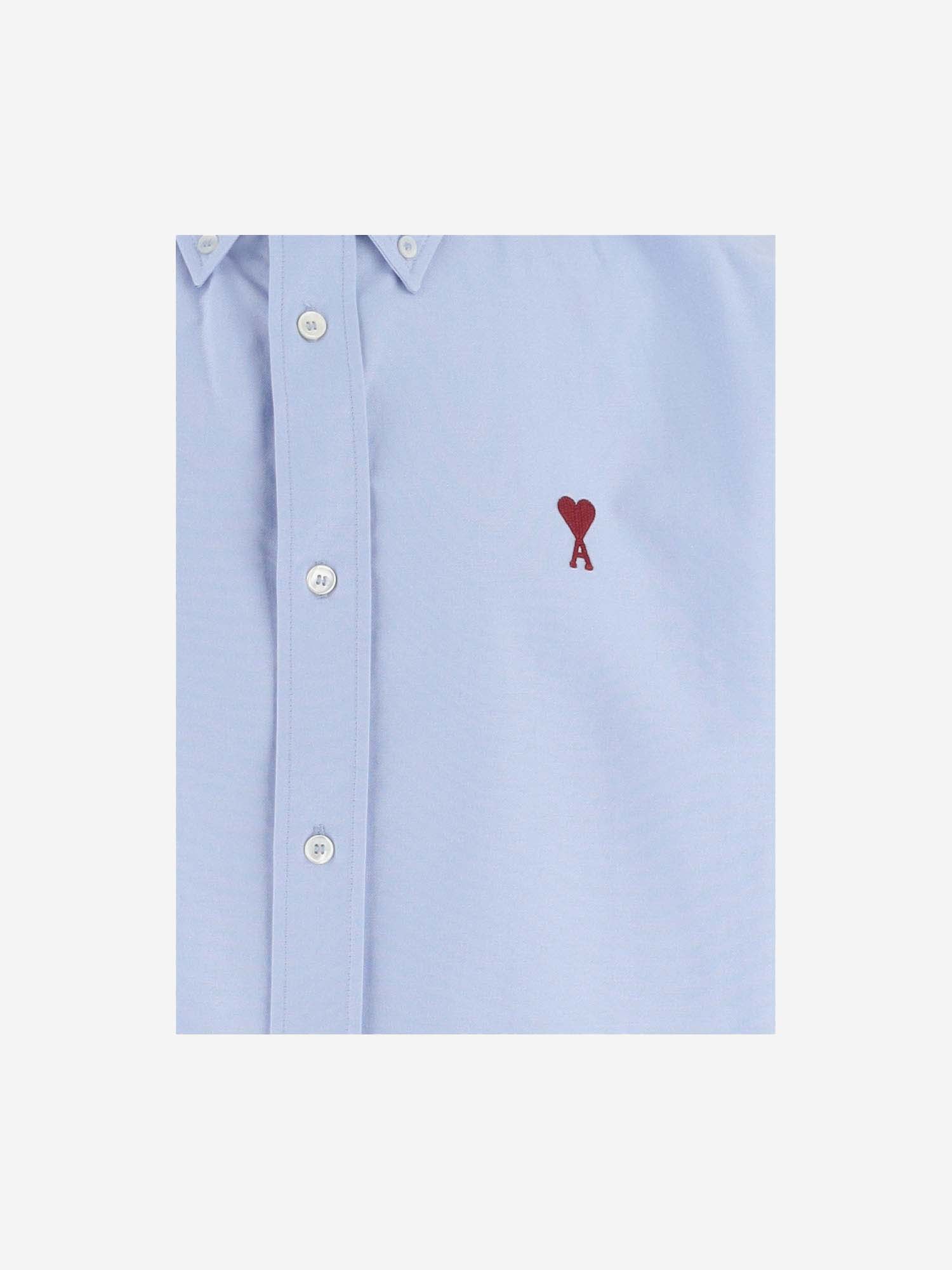 Shop Ami Alexandre Mattiussi Short Sleeve Shirt With Logo In Baby Blue