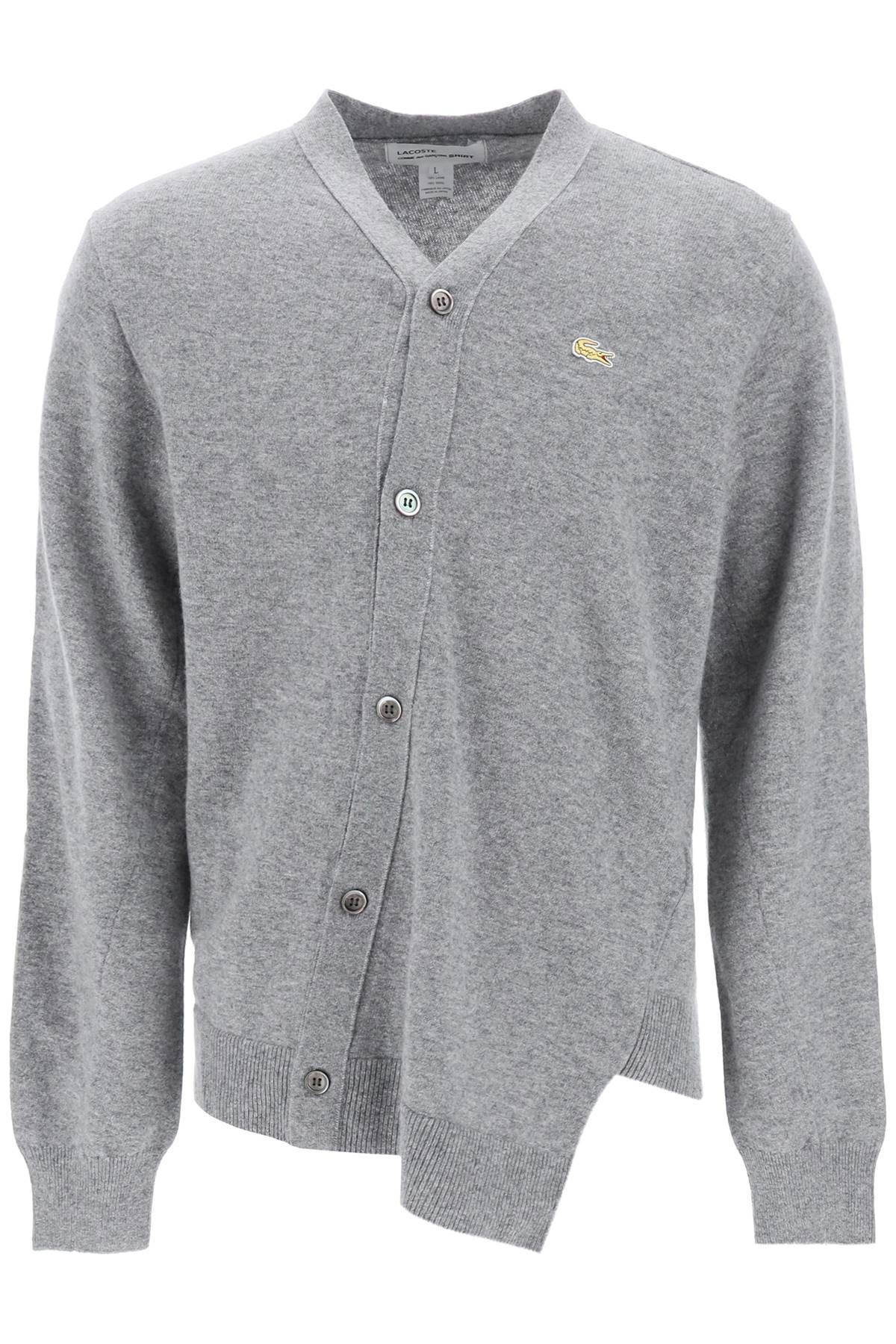 Shop Comme Des Garçons Shirt Lacoste Asymmetric Wool Cardigan In Grey (grey)