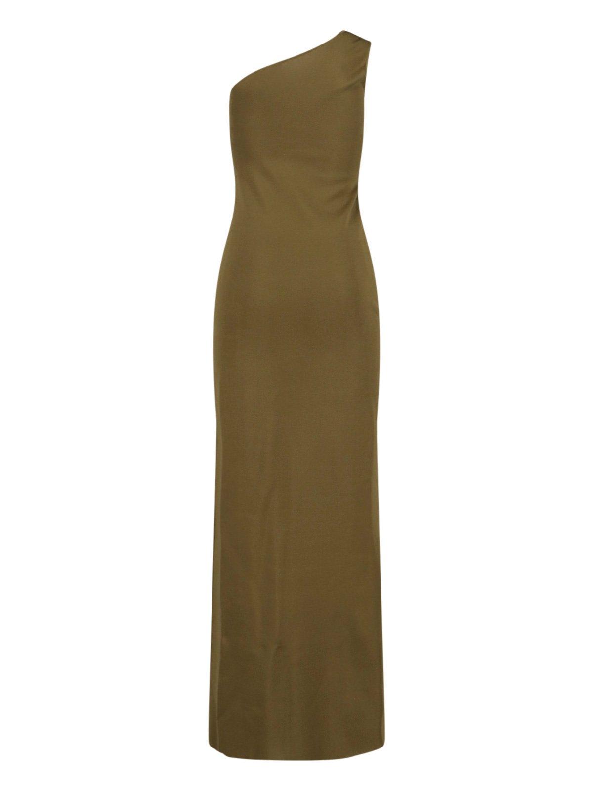 Shop Saint Laurent One-shoulder Maxi Dress In Green