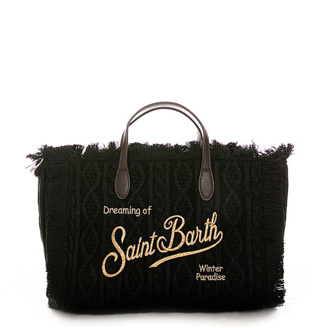 MC2 Saint Barth Small Black Wool Bag With Fringes