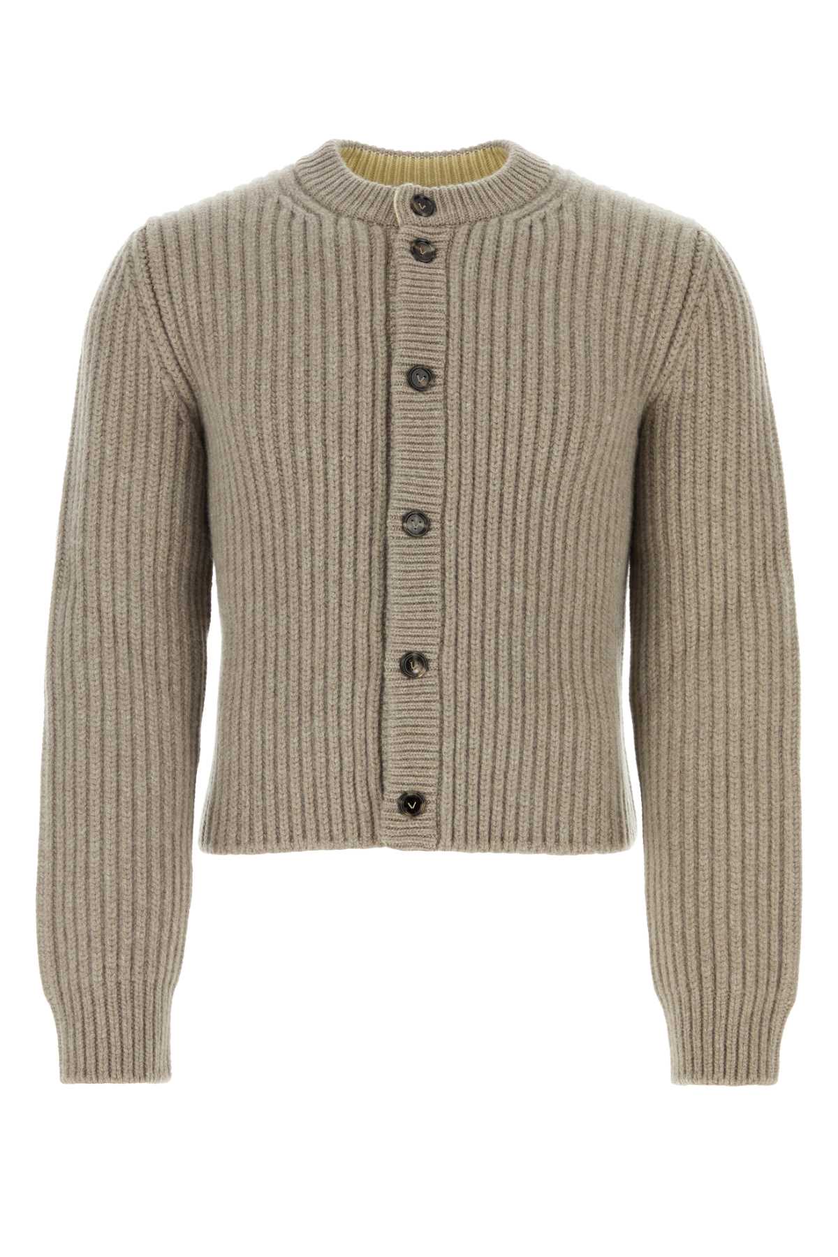 Shop Bottega Veneta Dove Grey Wool Blend Cardigan In Sandmelange