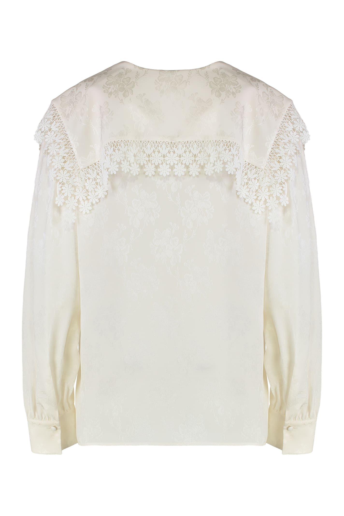 Chloé Blouse With A Maxi Collar In Silk Jacquard And Lace In White