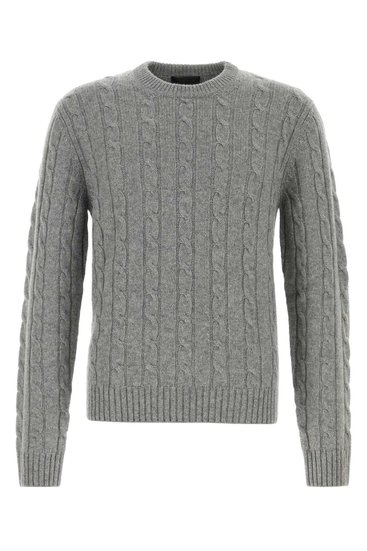 Prada Cashmere Crew Neck Sweater In Gray