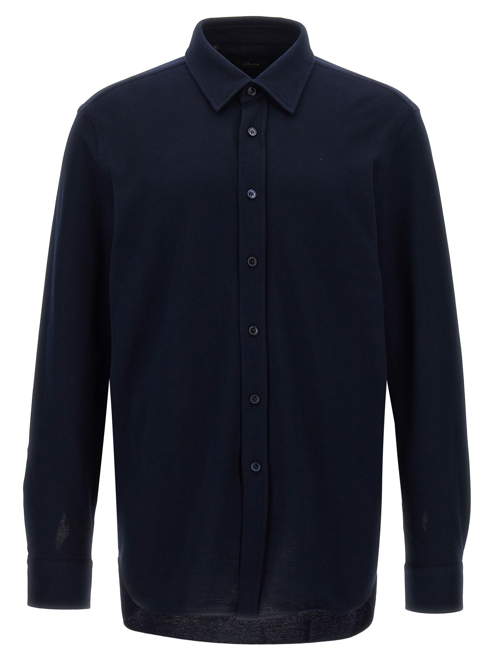 Shop Brioni Cotton Piquet Shirt In Blue