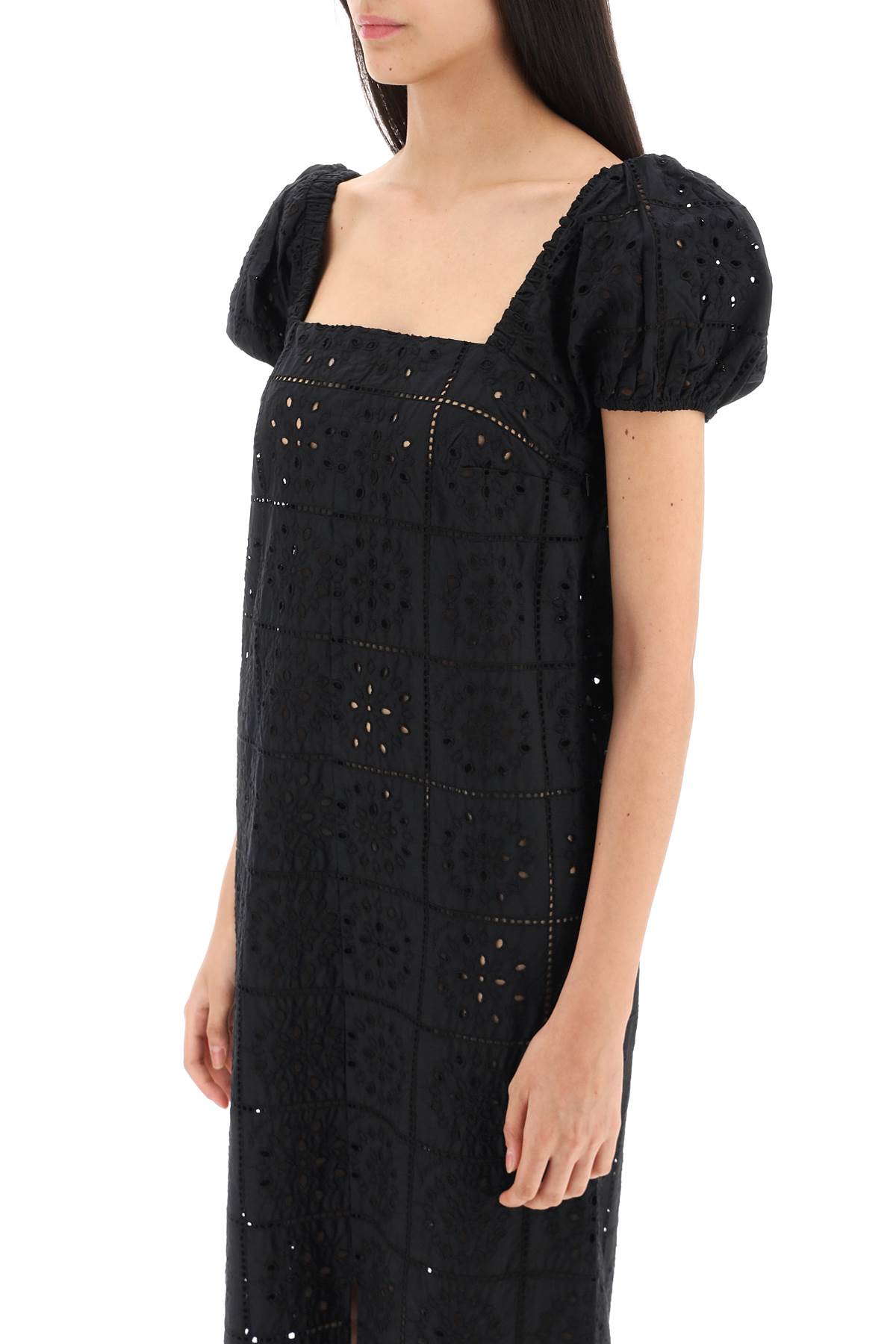 Shop Ganni Broderie Anglaise Maxi Dress In Black (black)
