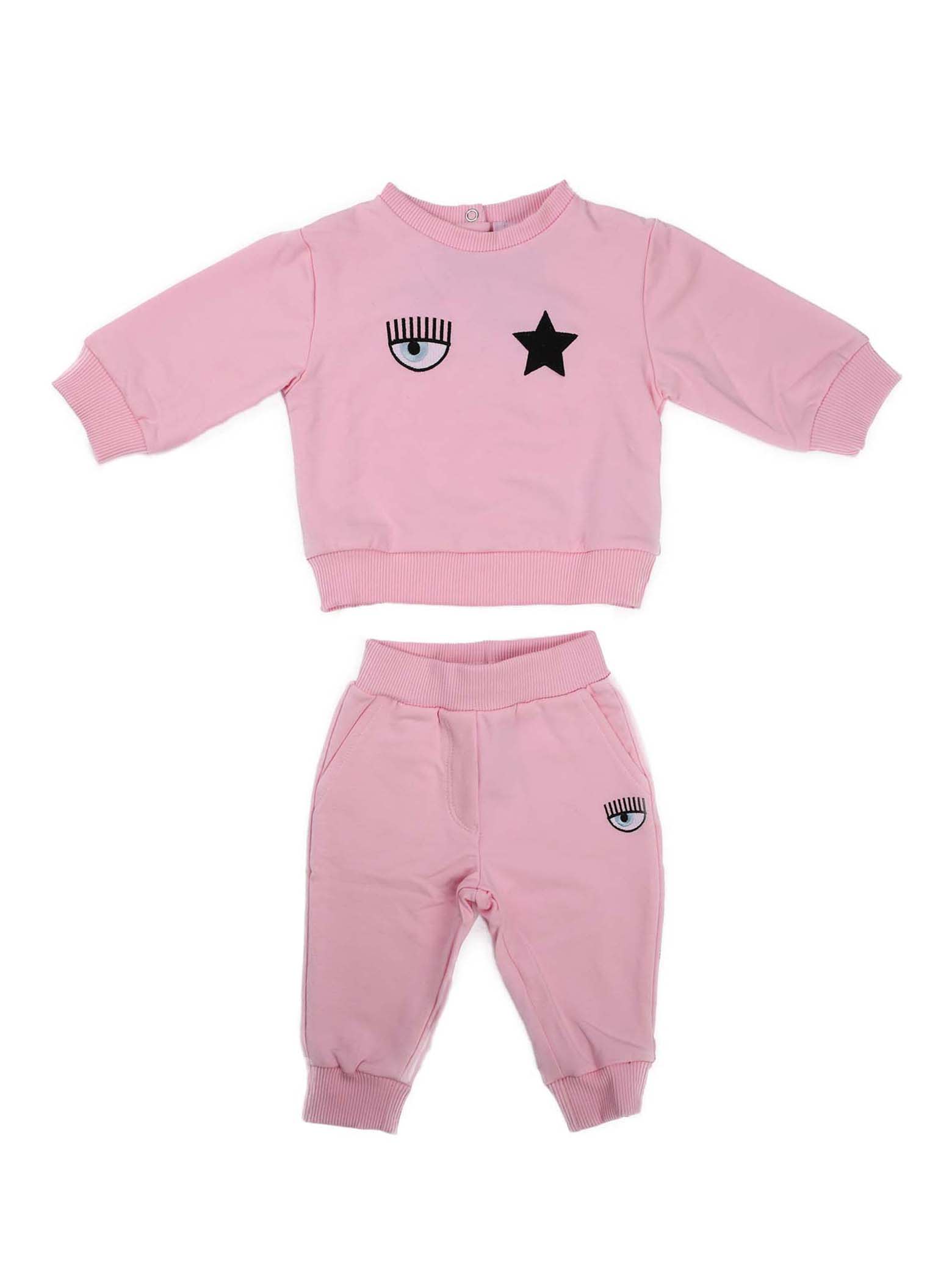 Chiara Ferragni Complete Pink Suit With Crew Neck Sweatshirt