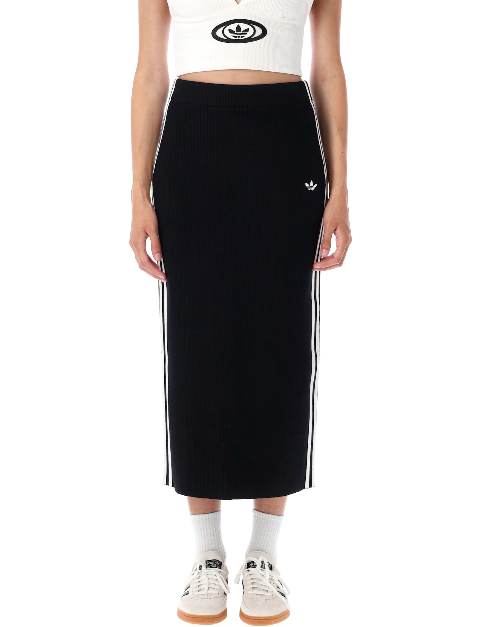 Adidas Originals Adicolor Rib Knit 3-stripes Skirt In Black