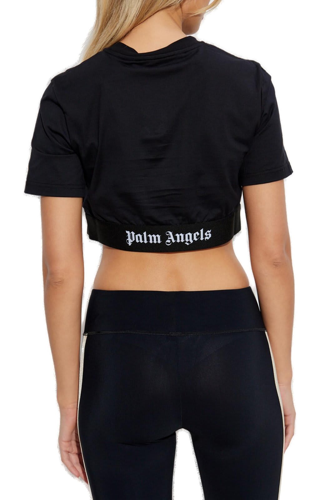 Shop Palm Angels Logo Tape Cropped Top In Black