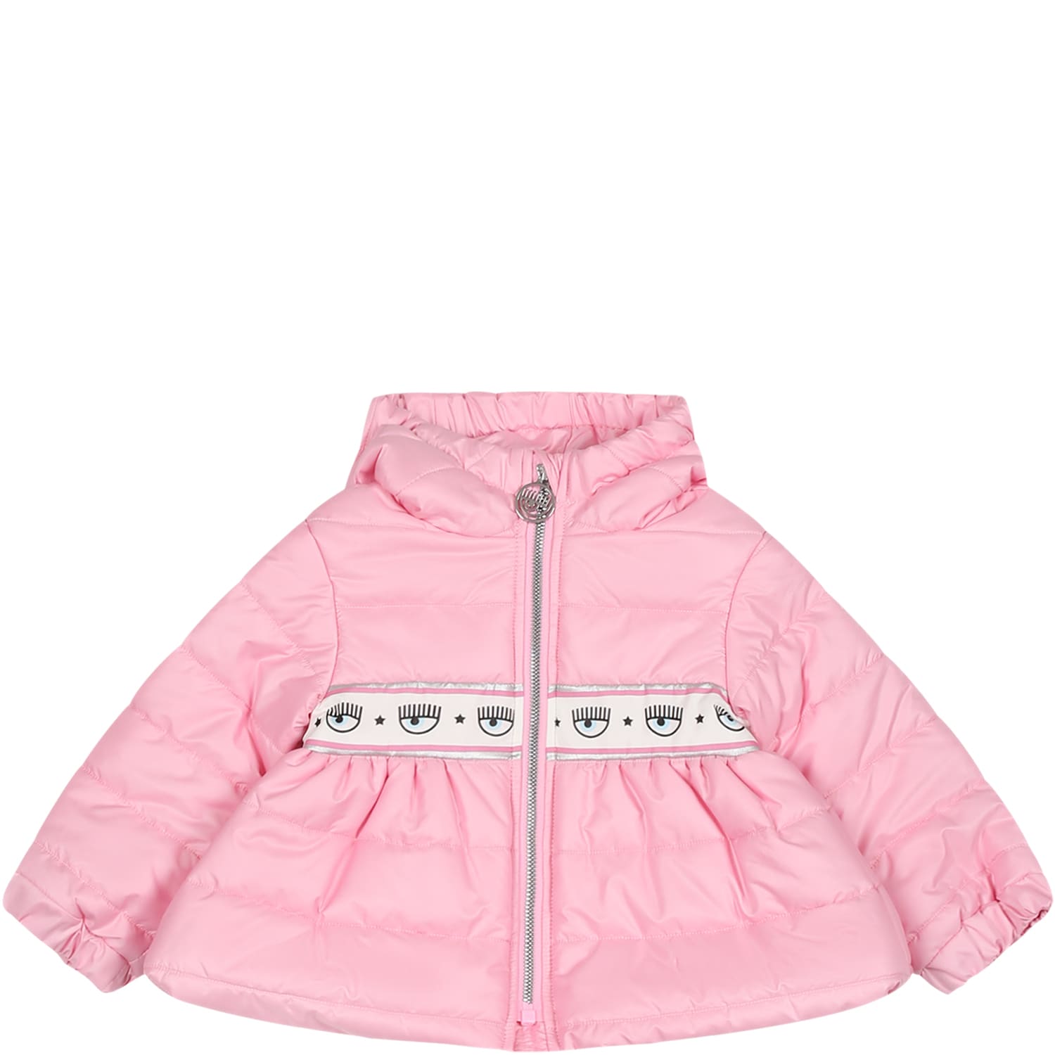 Chiara Ferragni Pink Down Jacket For Baby Girl With Eyestar