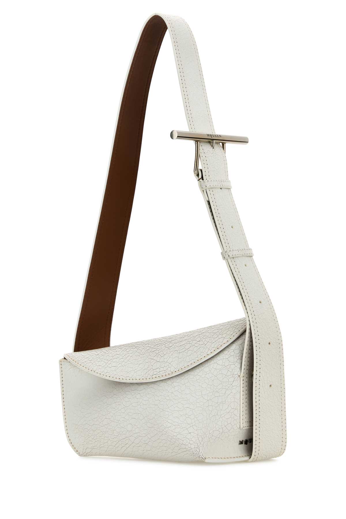 Shop Alexander Mcqueen White Leather Sling Crossbody Bag In Whitecognacsilver