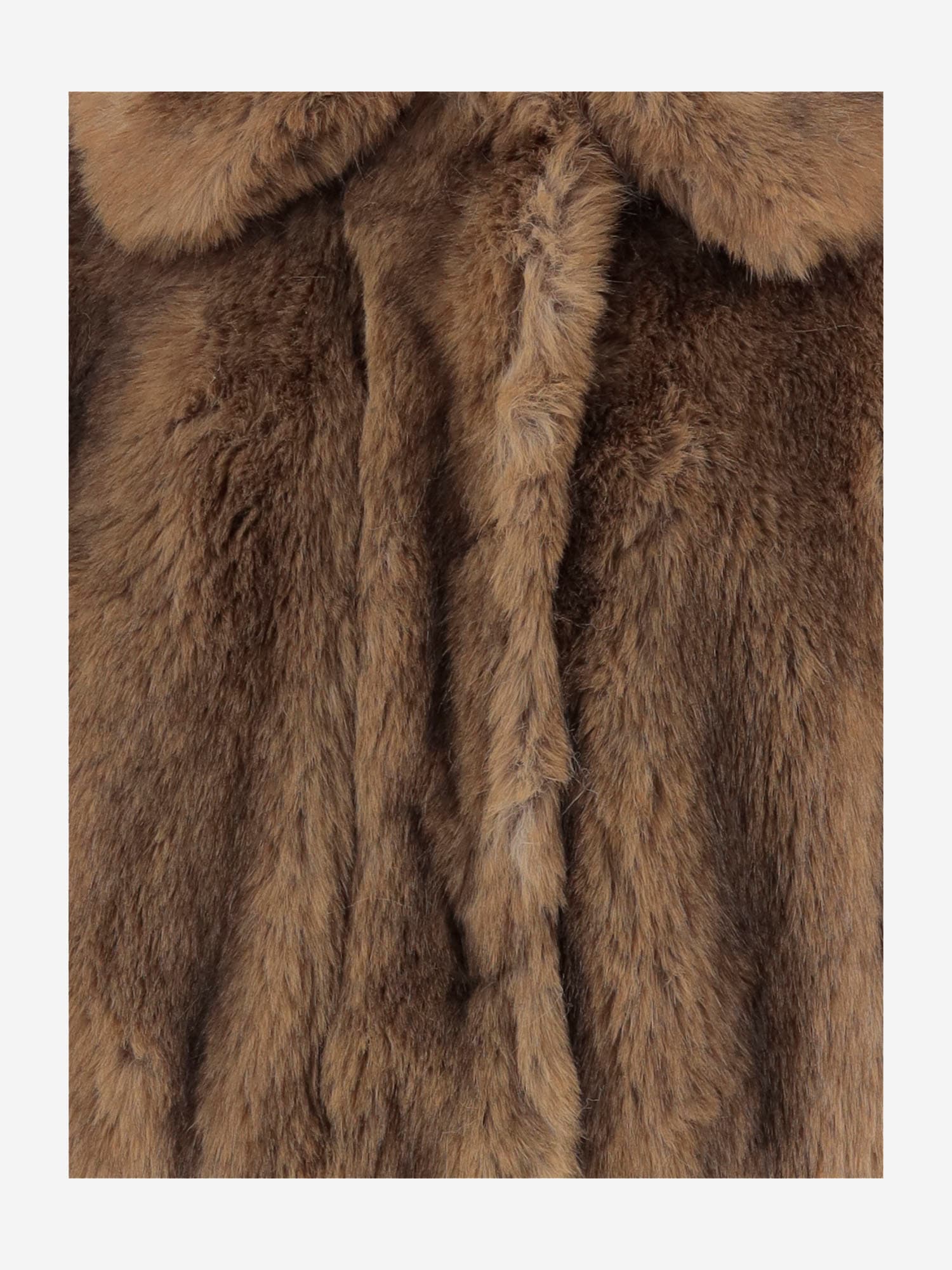 Stand Studio Cropped Faux Fur Jacket With Rounded Collar In Brown